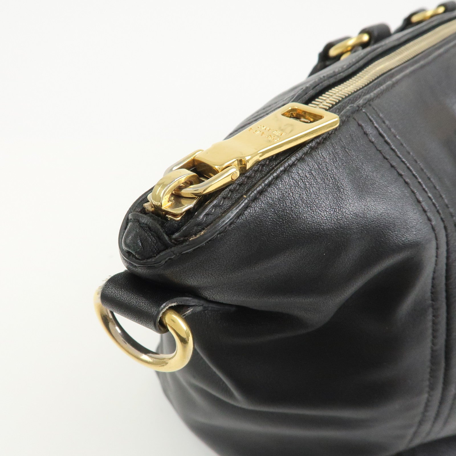 PRADA Triangle Logo Leather 2 Way Bag Hand Bag Shoulder Bag BL0685
