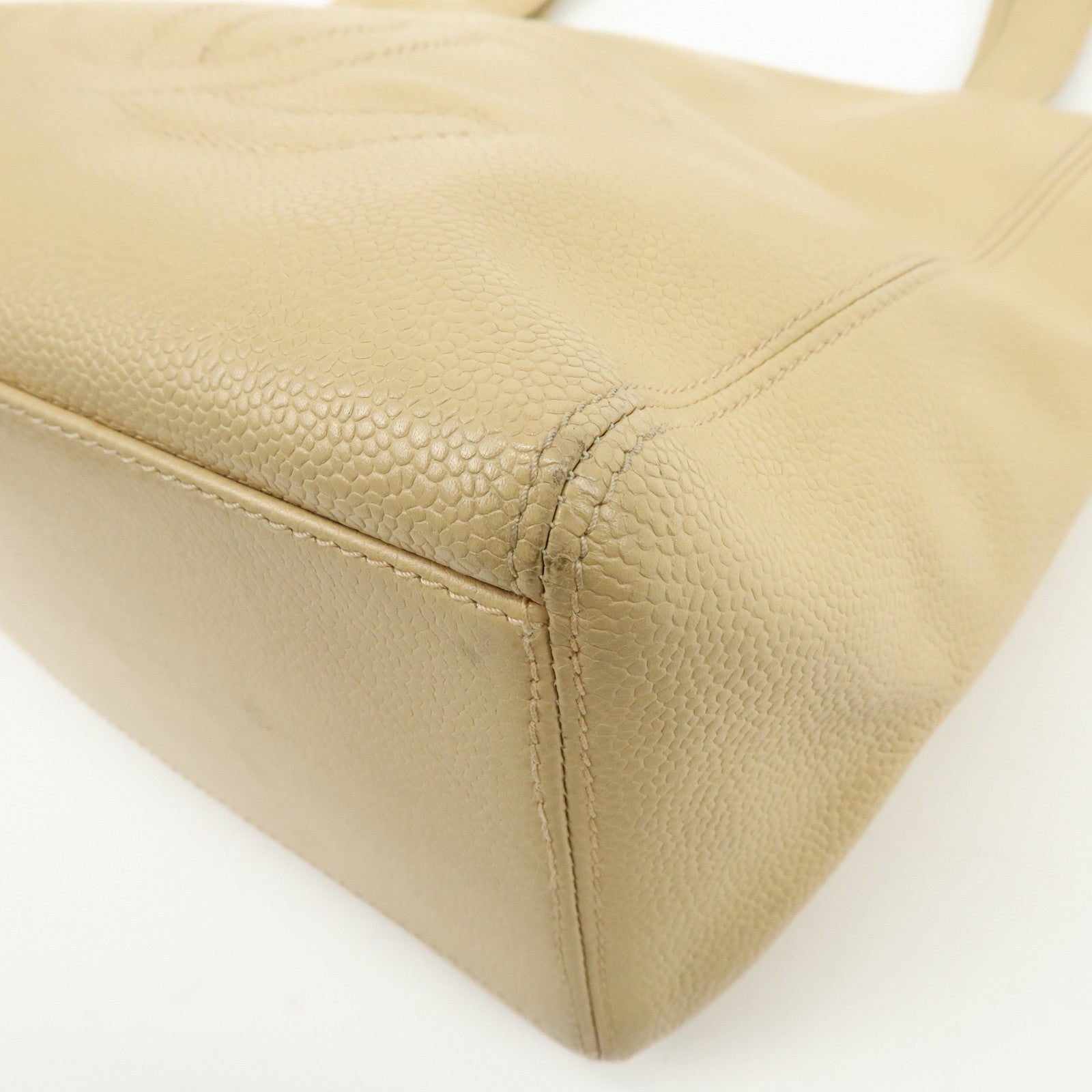 CHANEL COCO Mark Caviarskin Tote Bag Shoulder Bag Hand Bag Beige