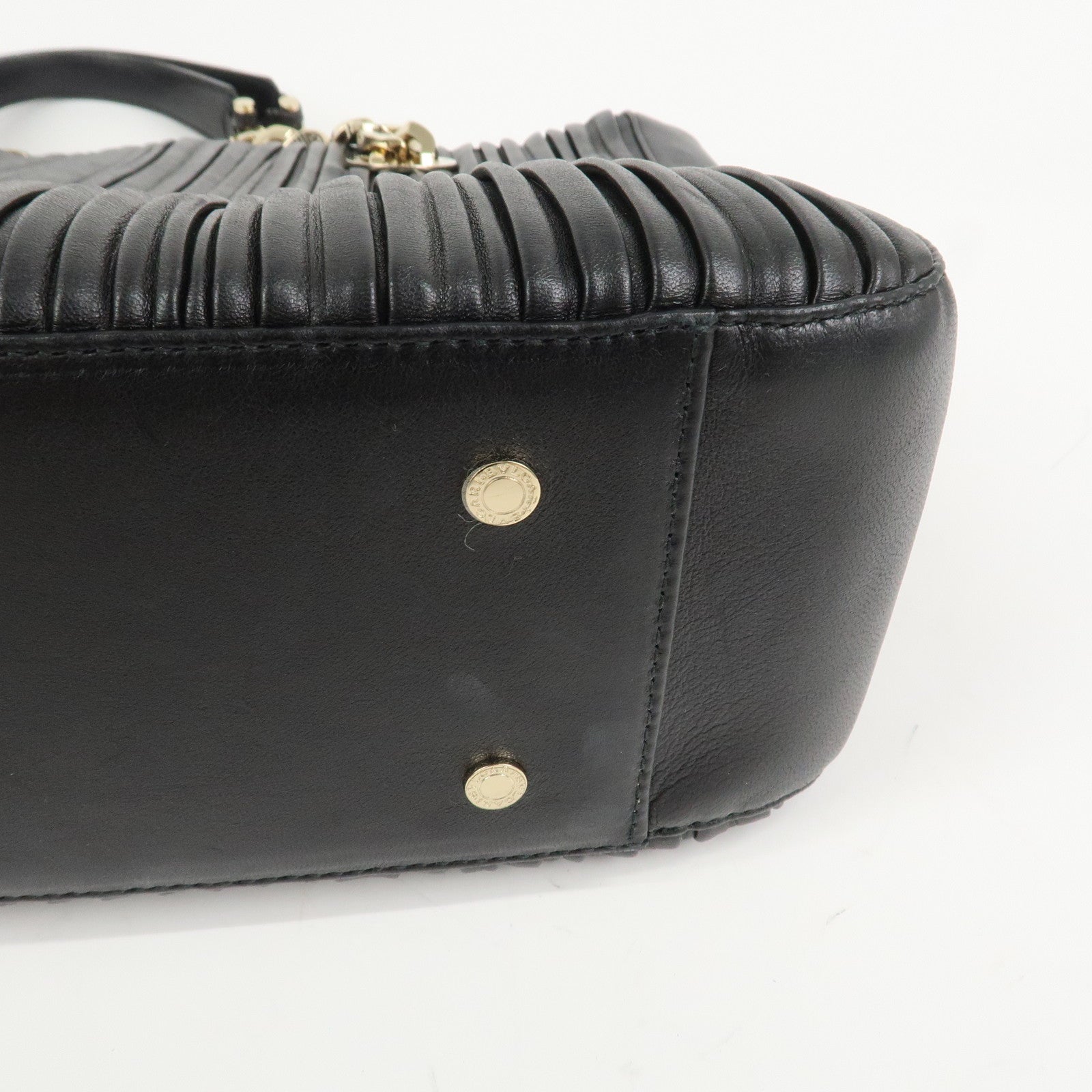 BVLGARI Monete Nappa Plisse Chain Shoulder Bag Tote Bag Black