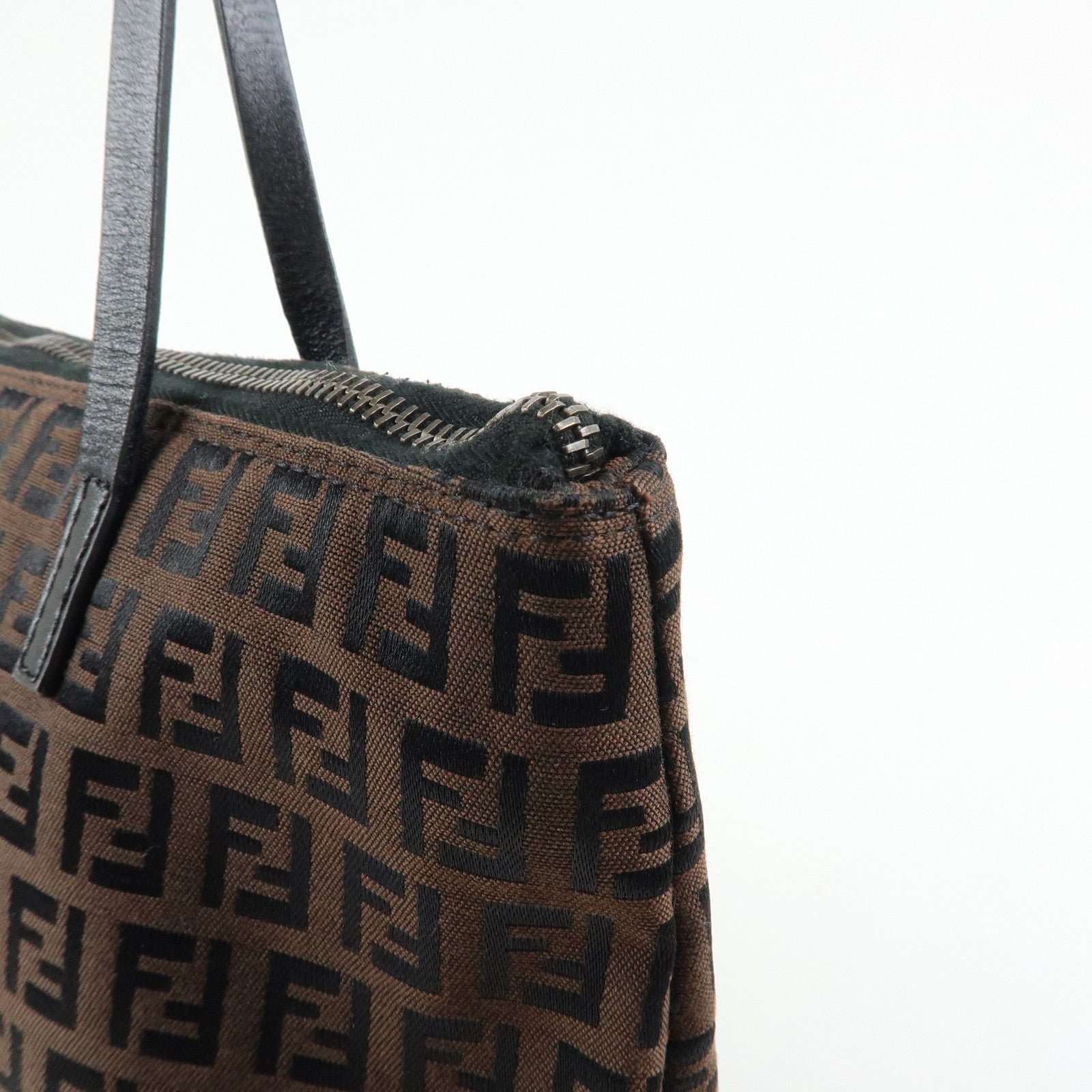 FENDI Zucchino Canvas Leather Tote Bag Shoulder Bag Brown 8BH023