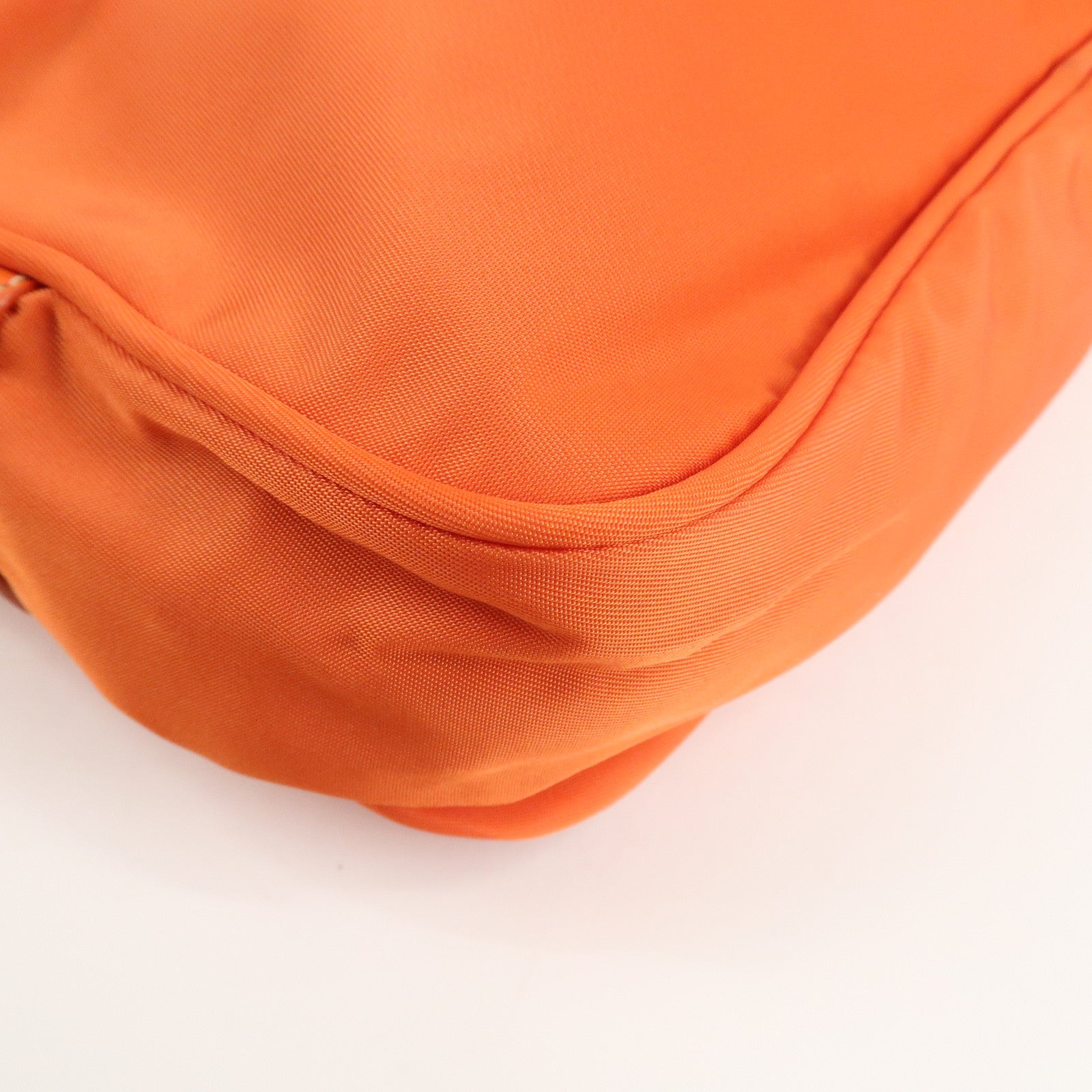 PRADA Triangle Logo Leather Nylon Shoulder Bag Orange Used