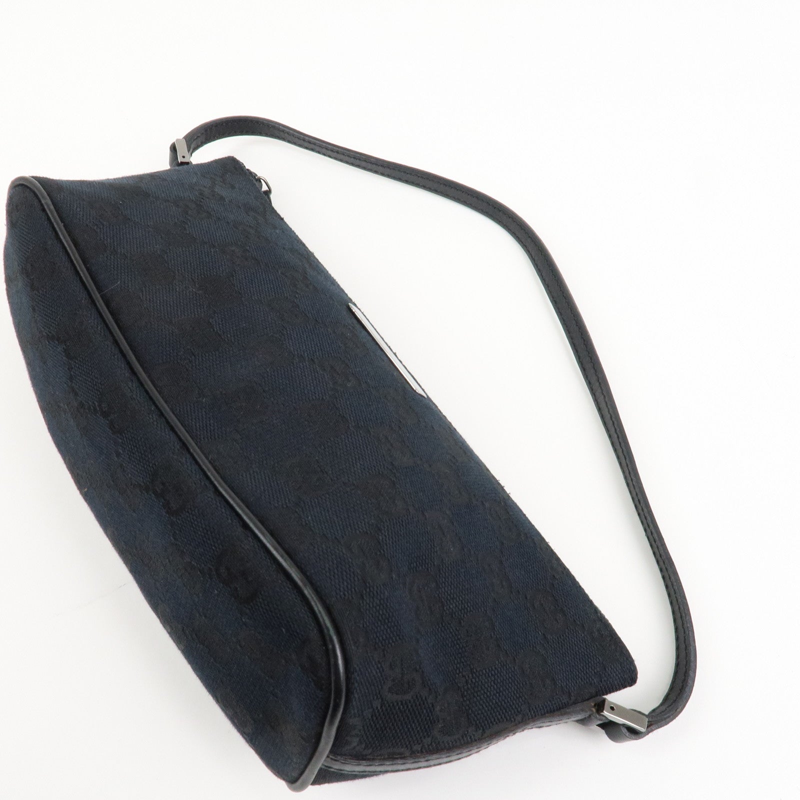 GUCCI GG Canvas Leather Accessory Pouch Hand Bag Black 039.1103 Used