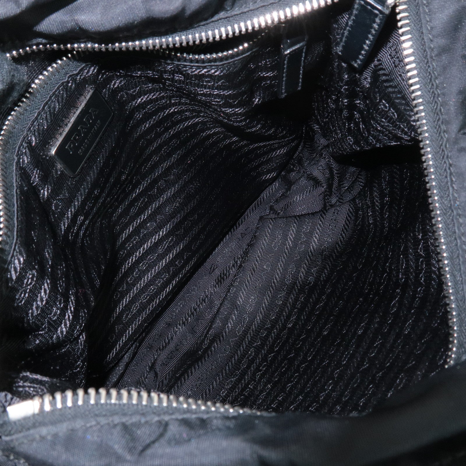 PRADA Triangel Logo Leather Nylon 2Way Bag Tote Bag Black BN1066