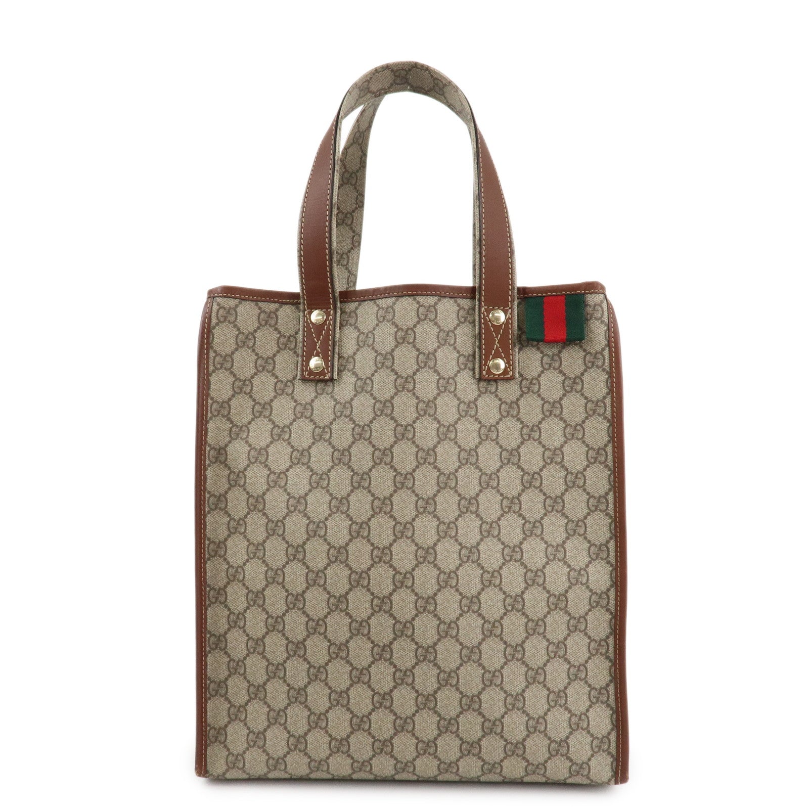 GUCCI Sherry GG Supreme Leather Tote Bag Beige Brown 211135 Used