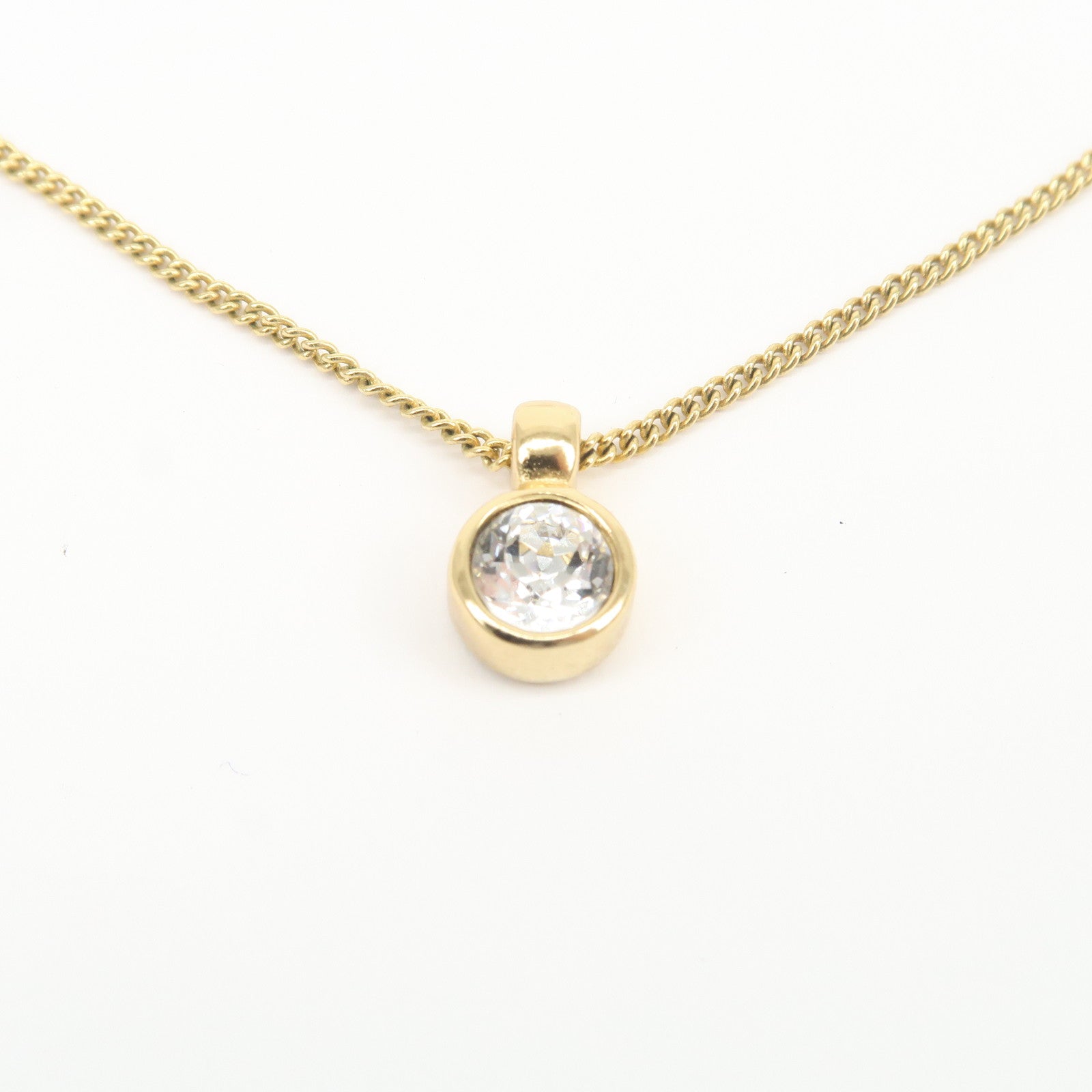 Christian Dior Logo Metal 1P Stone Necklace Choker Gold