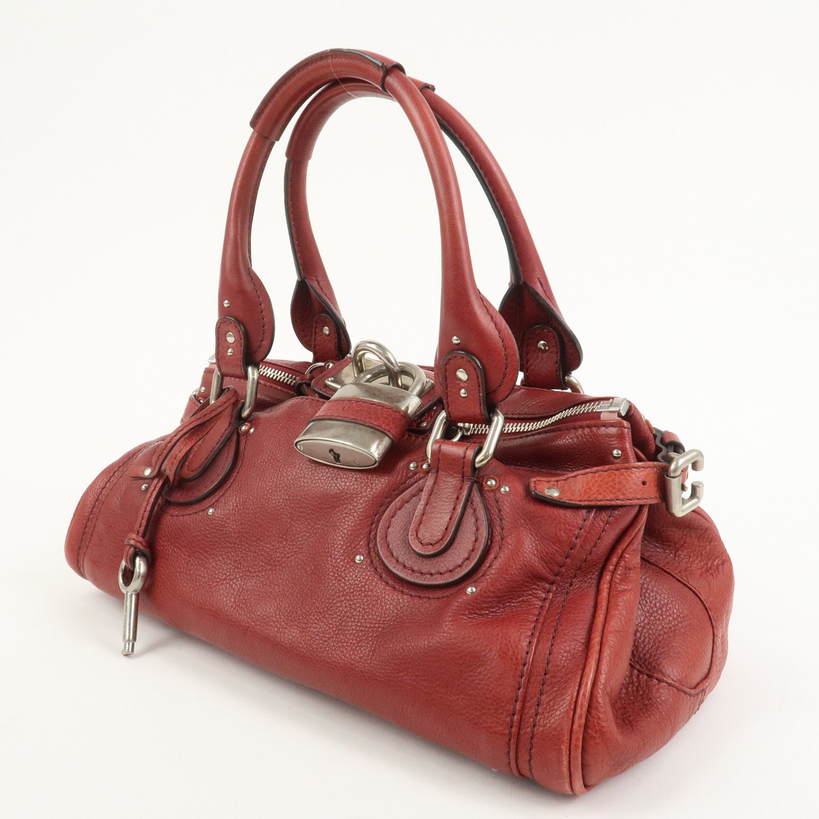 Chloe Paddington Leather Hand Bag Shoulder Bag Red
