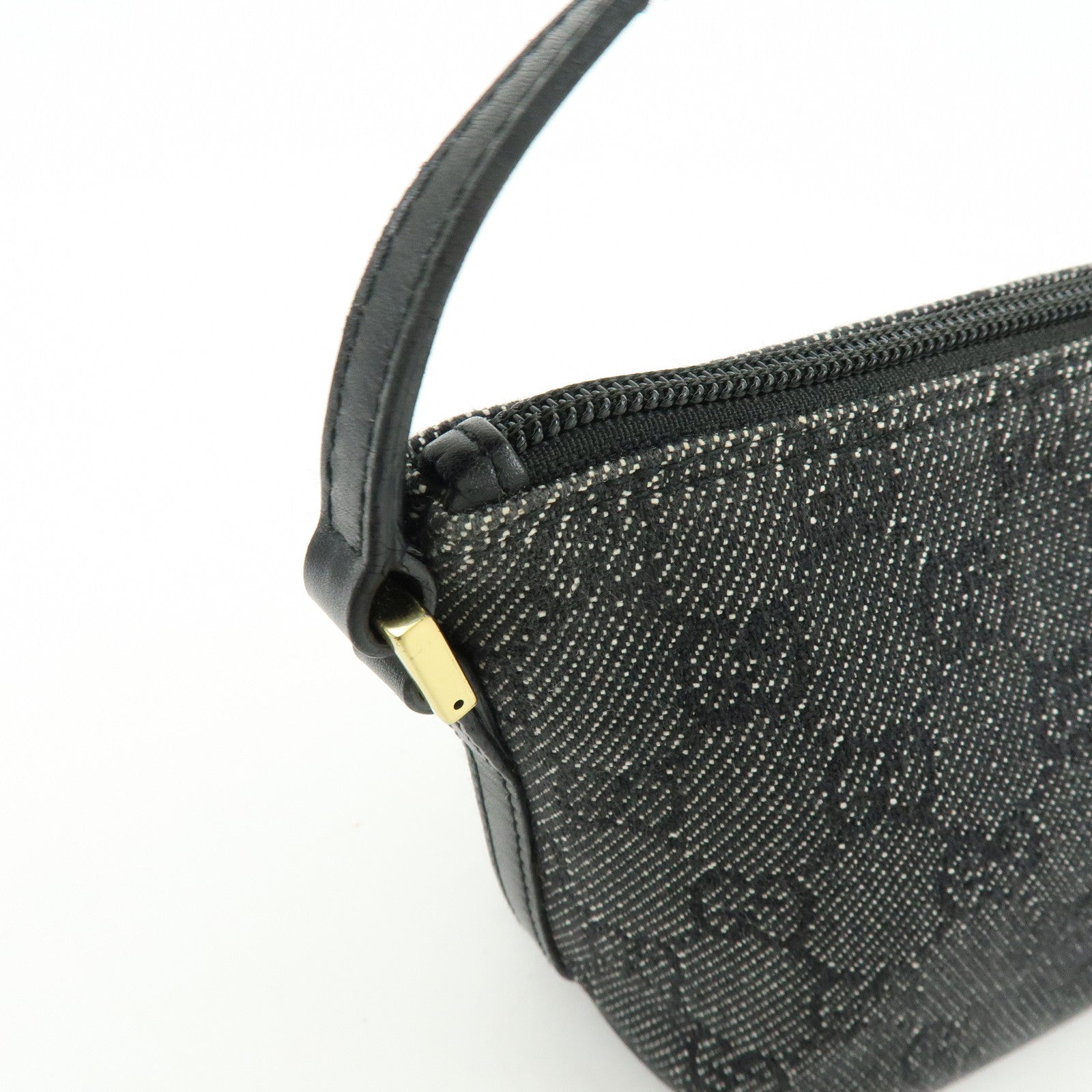 GUCCI Boat Bag GG Canvas Accessory Pouch Hand Bag Black 07198