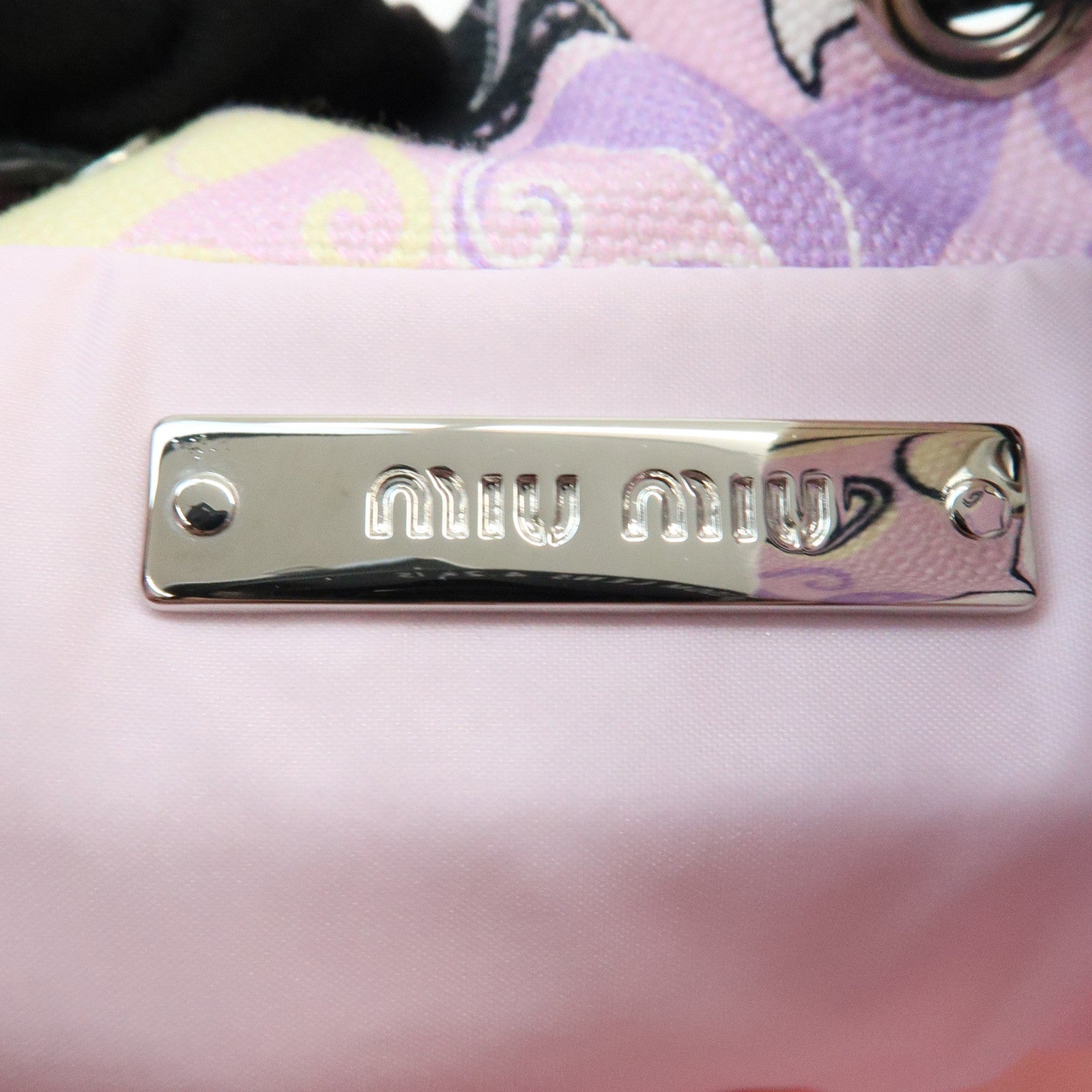 MIU MIU Logo Canvas CANAPA CATS Drawstring Pouch Bag Purple 5RM014
