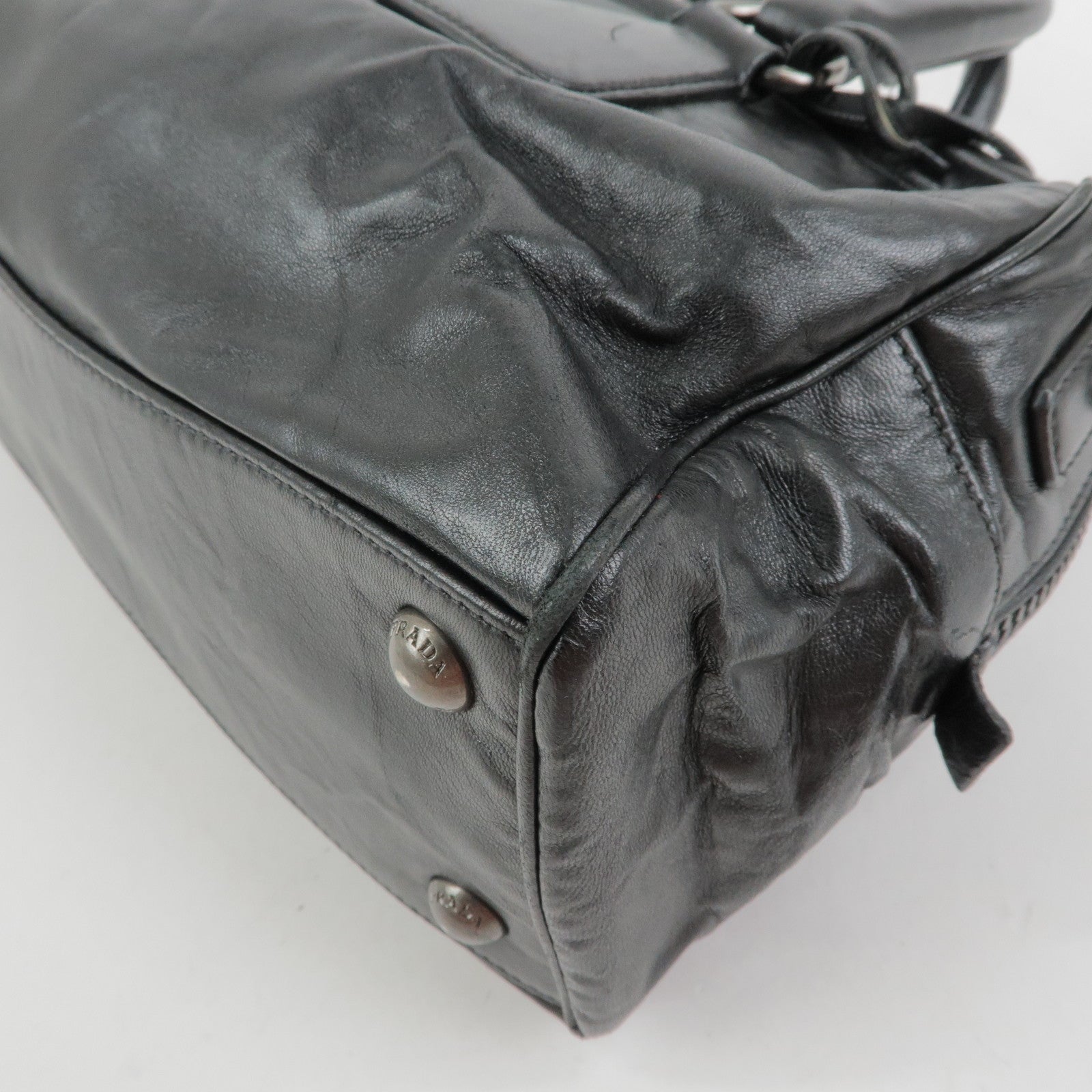 PRADA Leather Boston Bag Hand Bag Black BL0758