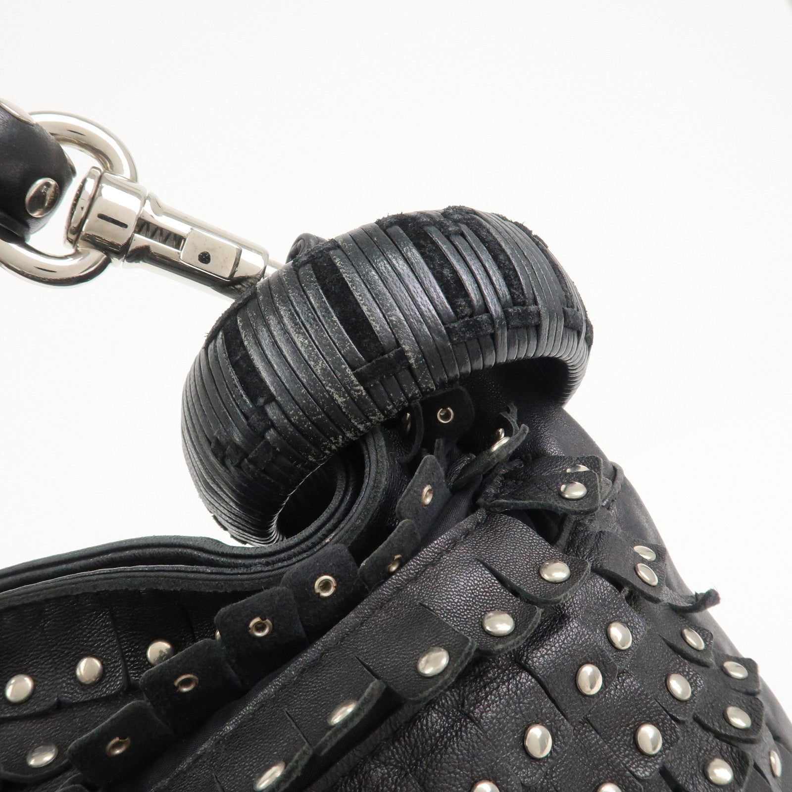 JIMMY CHOO Leather Studs Sky Bag Shoulder Bag Hand Bag Black Silver