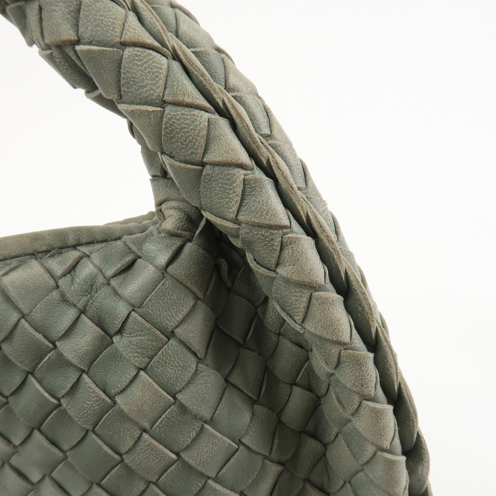 BOTTEGA VENETA Hobo Intrecciato Leather Shoulder Bag Hand Bag Grey