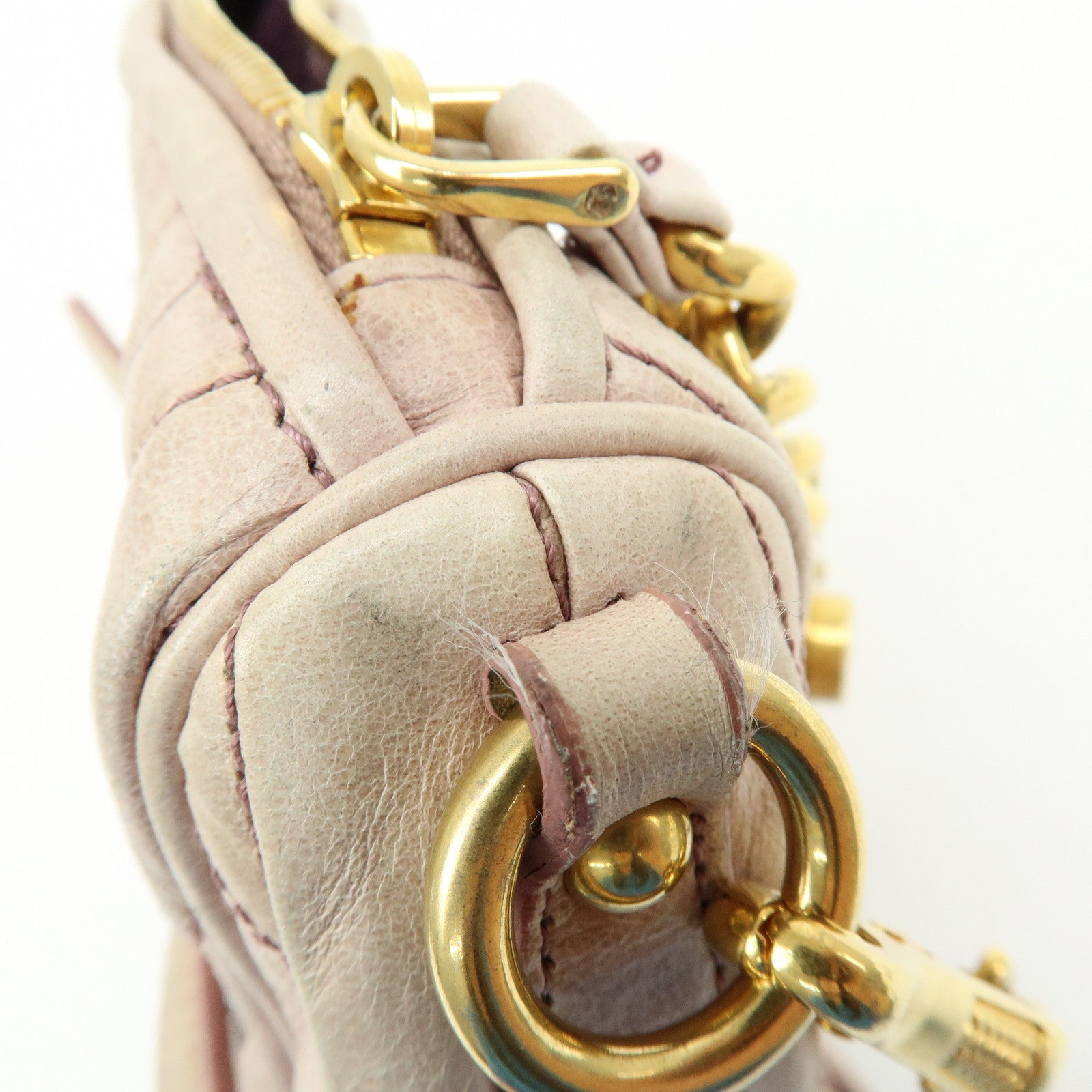 MIU MIU Matelasse Shoulder Bag Hand Bag Pink Beige 5N1521