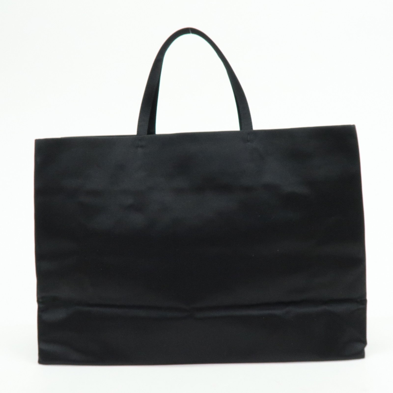 PRADA Triangle Logo Satin Tote Bag Hand Bag Black
