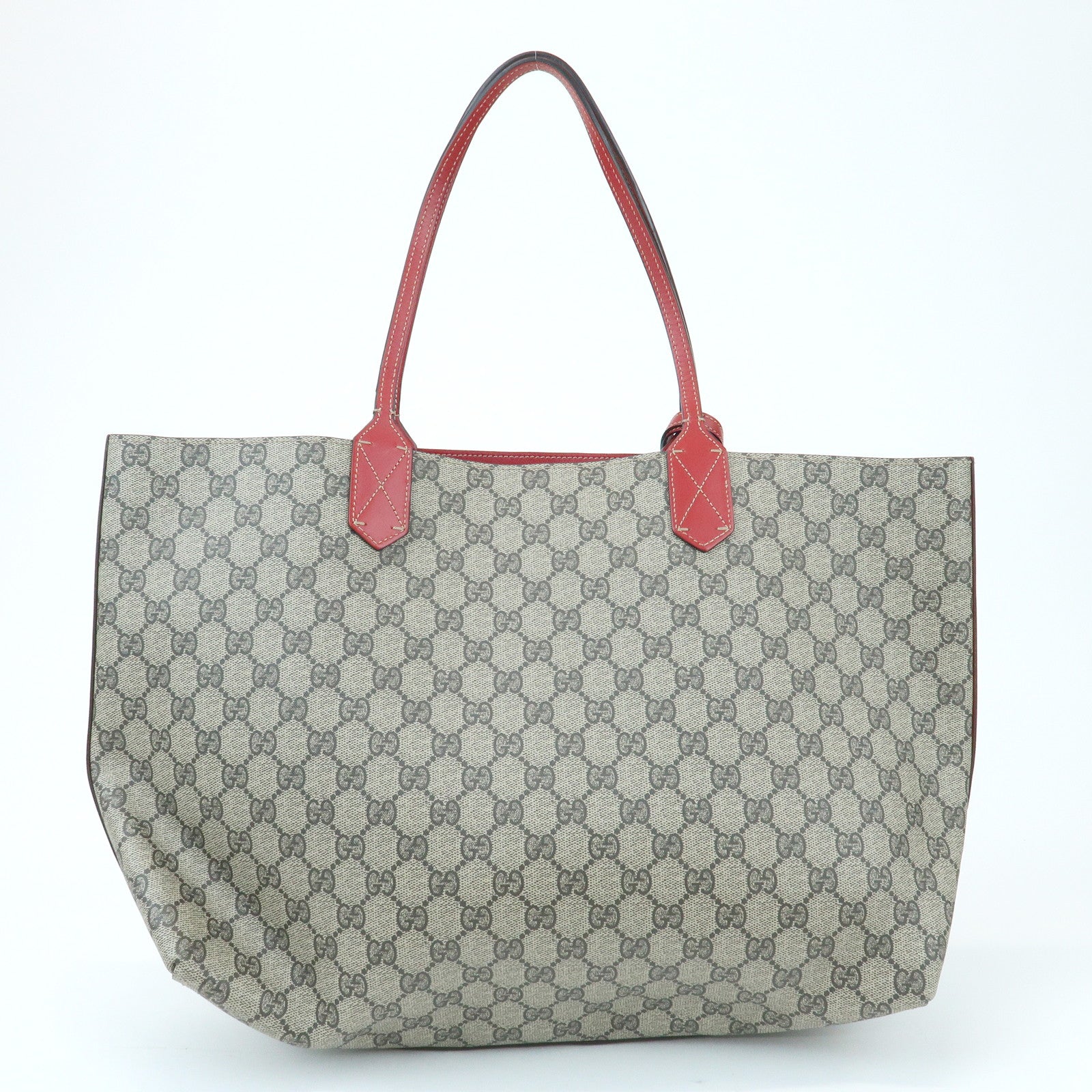 GUCCI Reversible GG Supreme Leather Tote Bag Beige Red 368568