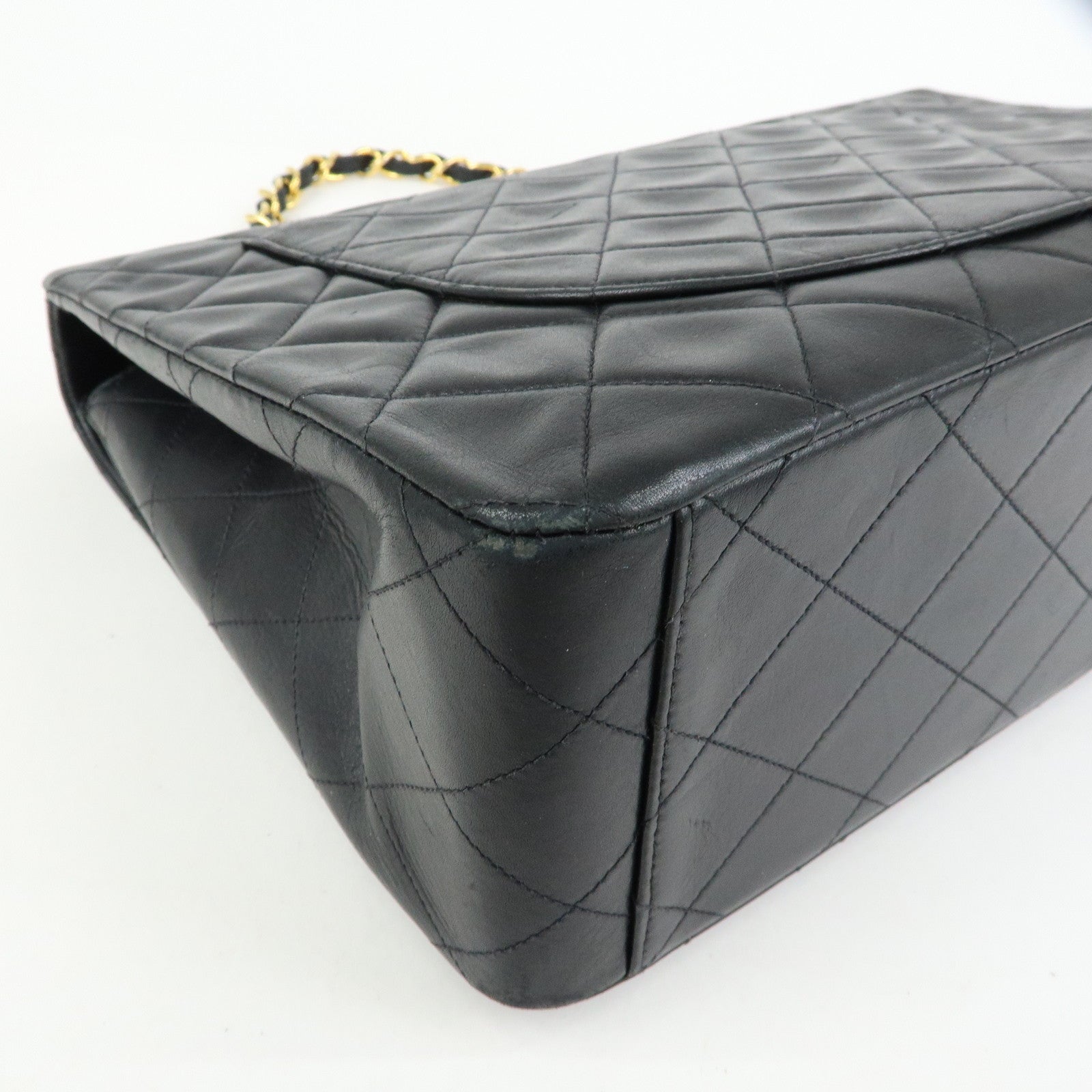 CHANEL Jumbo Matelasse 34 Lamb Skin Flap Shoulder Bag Black A01094
