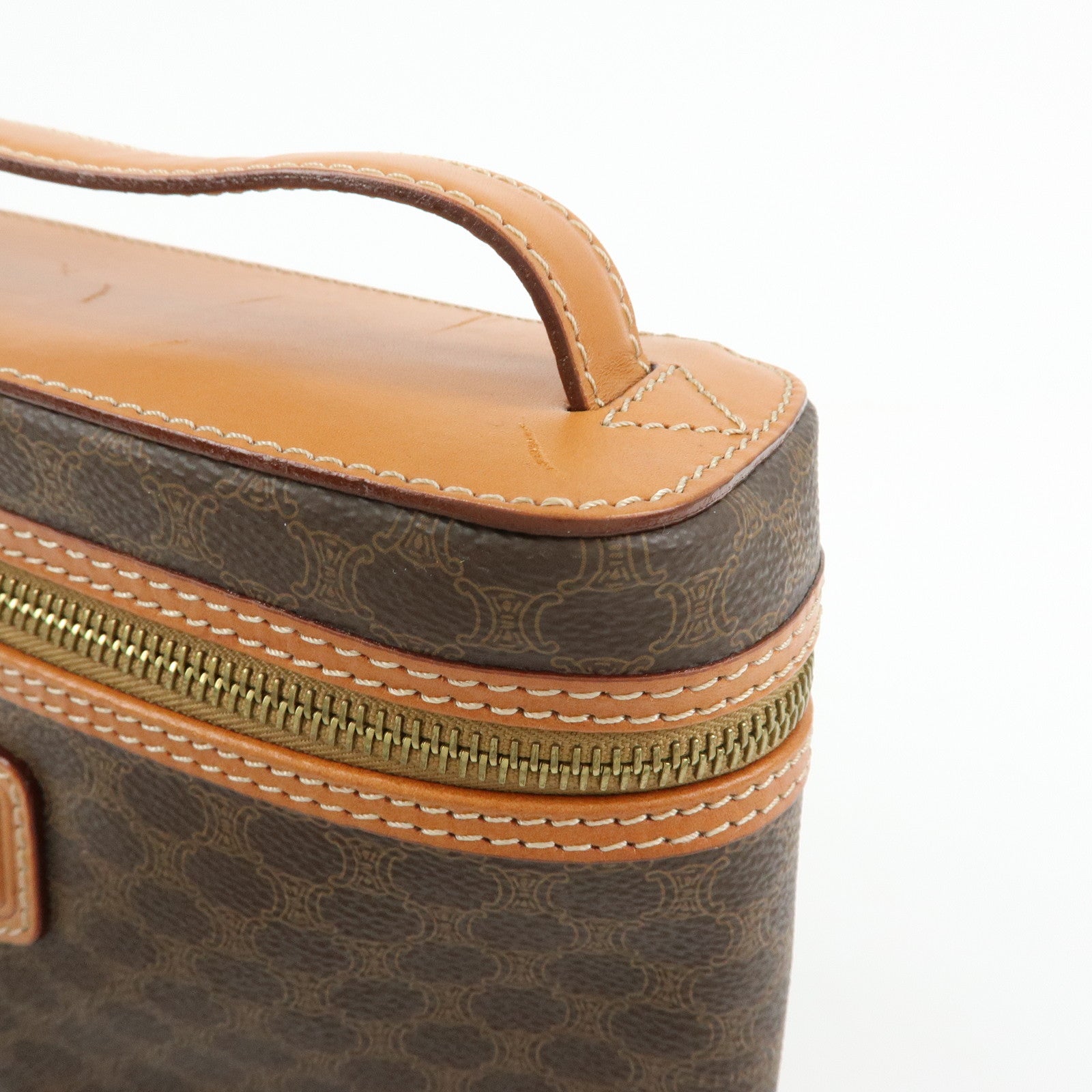 CELINE Macadam PVC Leather Hand Bag Vanity Bag Pouch Brown