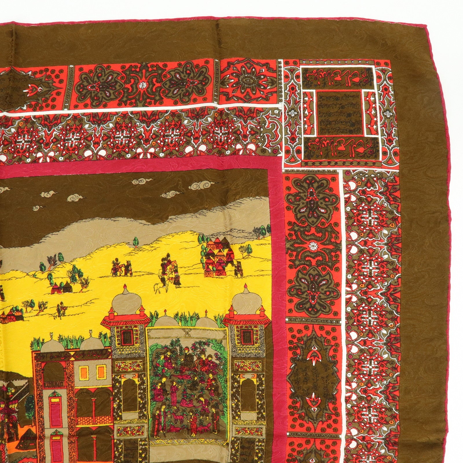 FENDI Silk 100% Scarf Oriental Motif Brown Multicolor