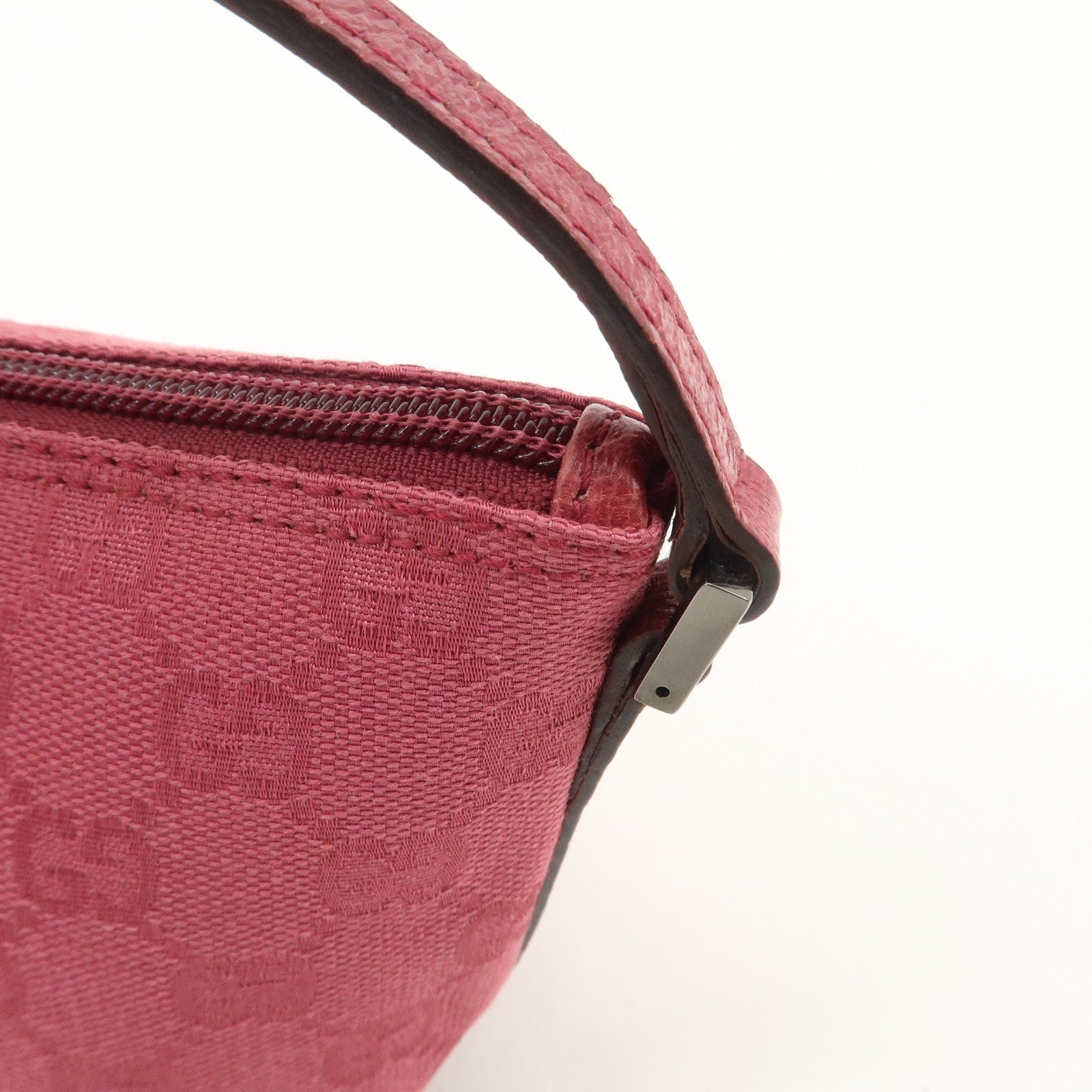 GUCCI Boat Bag GG Canvas Leather Hand Bag Pouch Pink 07198 Used