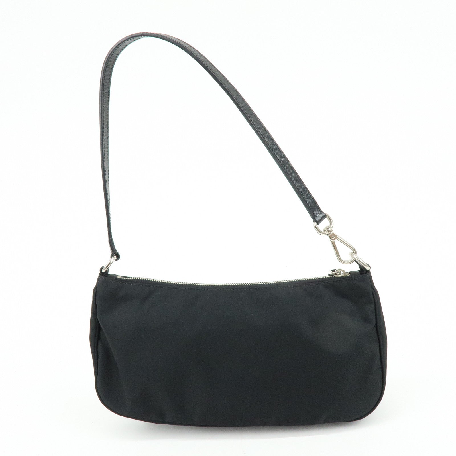 PRADA Triangle Logo Leather Shoulder Bag Hand Bag Black