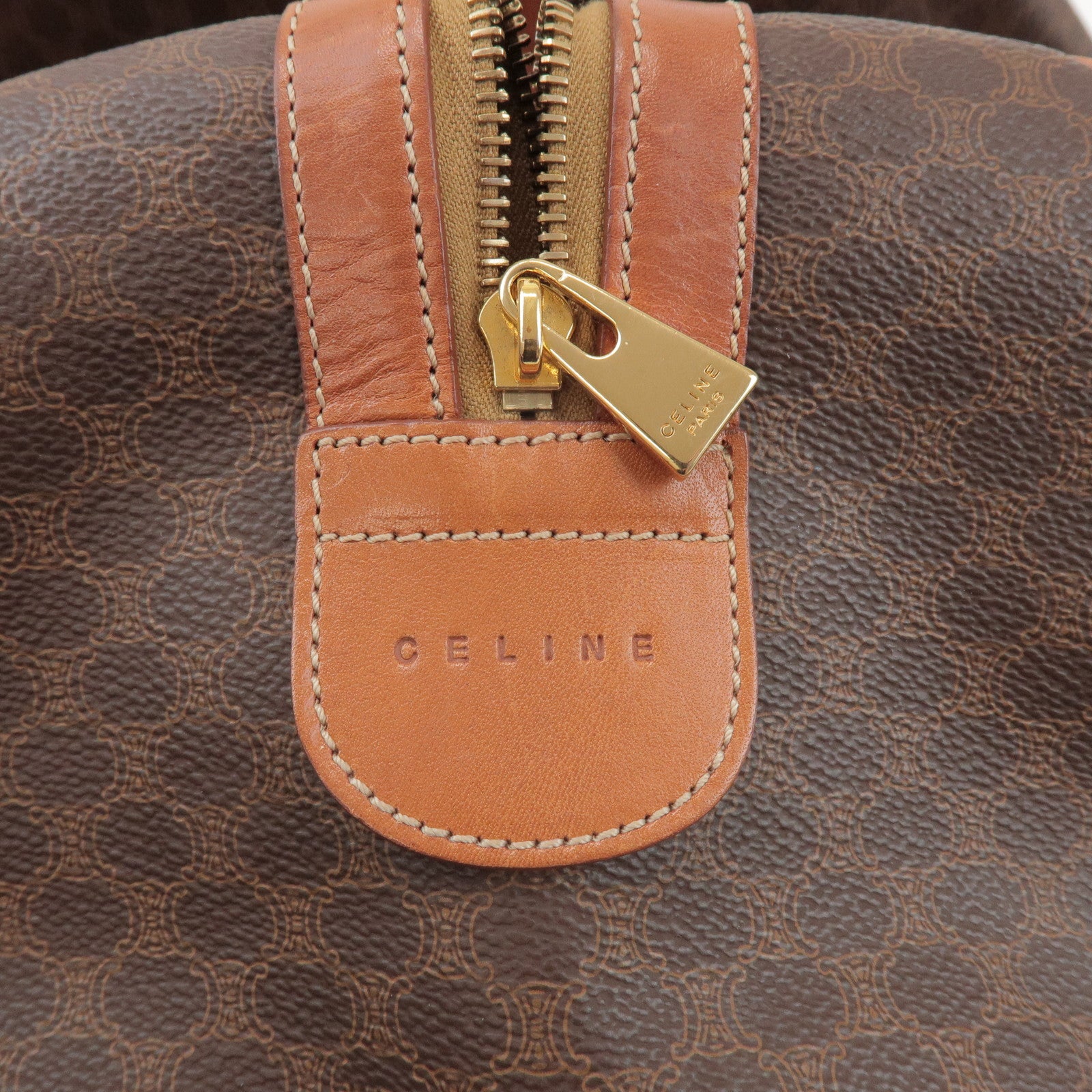 CELINE Macadam PVC Leather 2Way Boston Bag Hand Shoulder Bag Brown