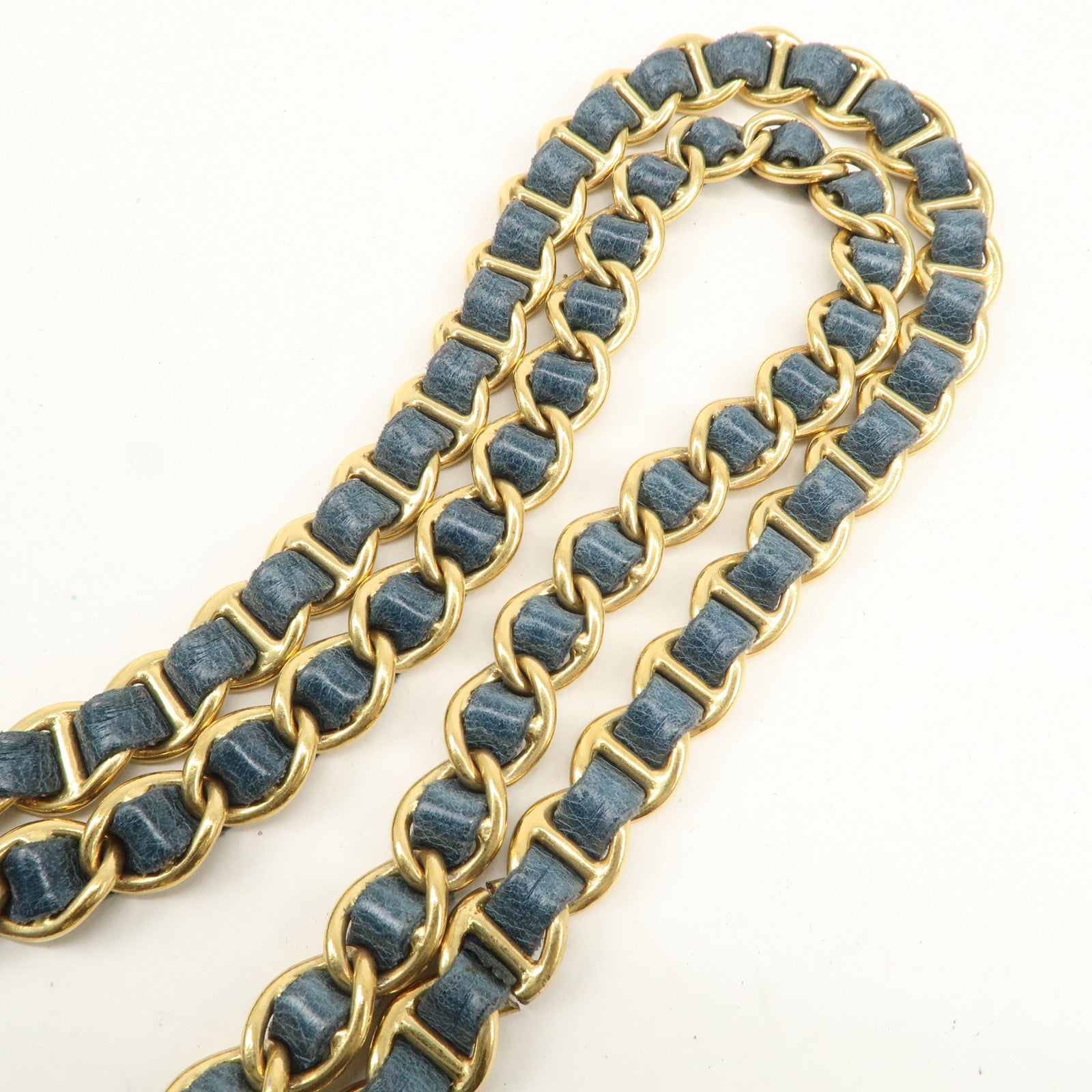 PRADA Leather Chain Shoulder Bag Blue Gold Hardware BR4659 Used