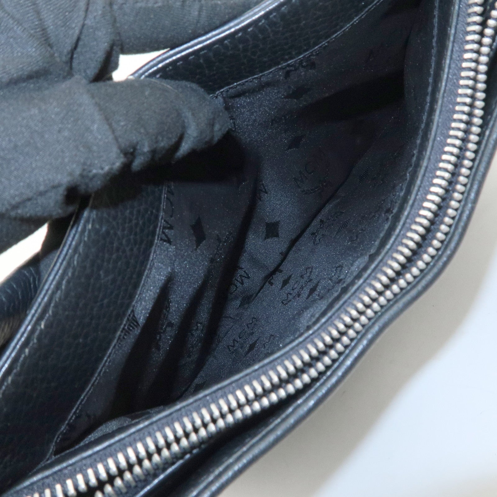 MCM Logo Plate Leather Shoulder Bag Hand Bag Black