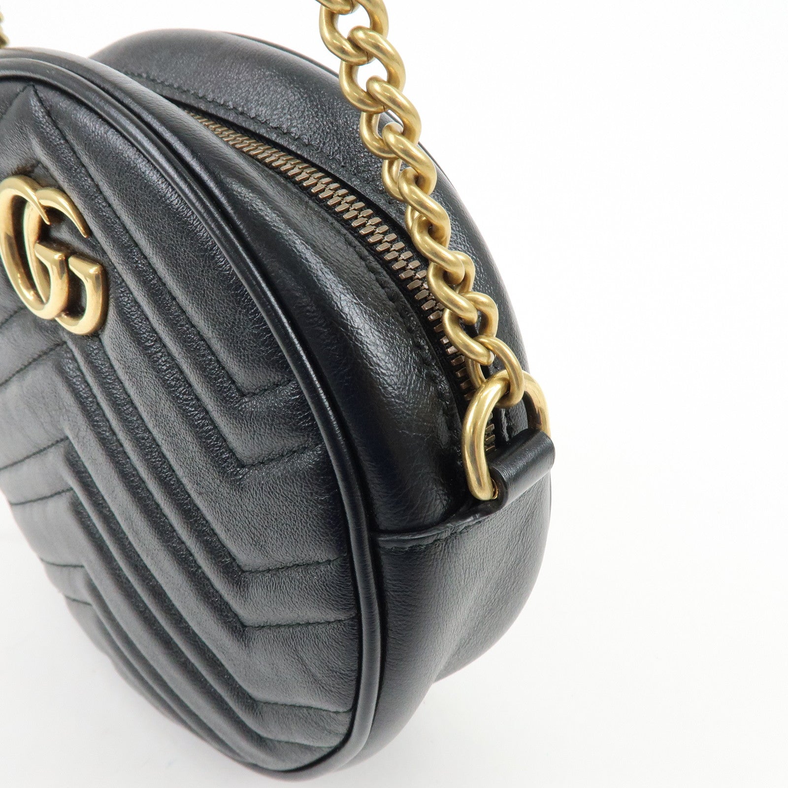GUCCI GG Marmont Chevron Leather Chain Shoulder Bag Heart 550154