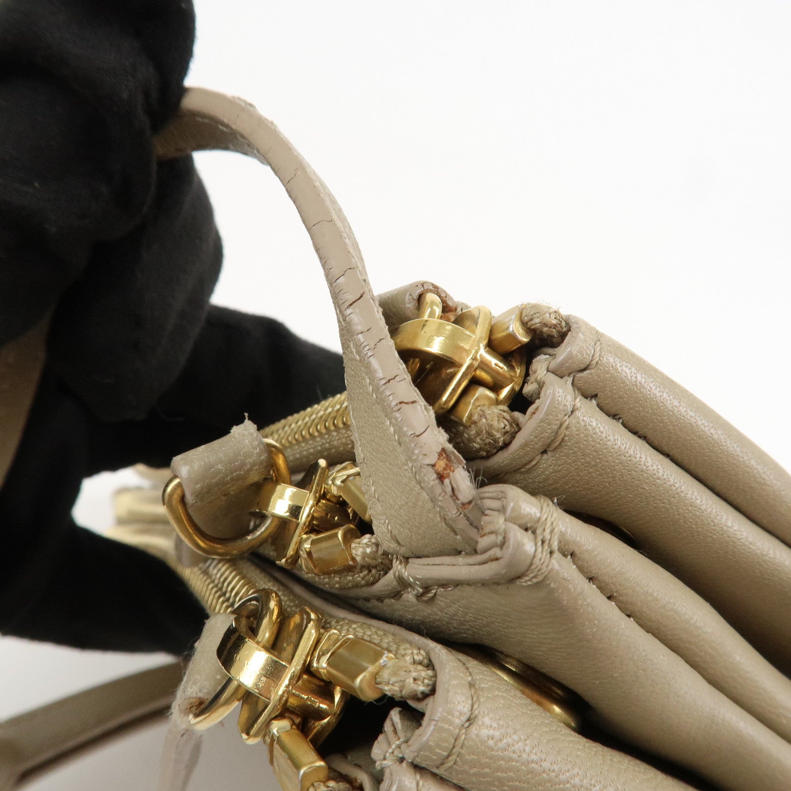 CELINE Calf Skin Trio Bag Shoulder Bag Crossbody Bag Beige