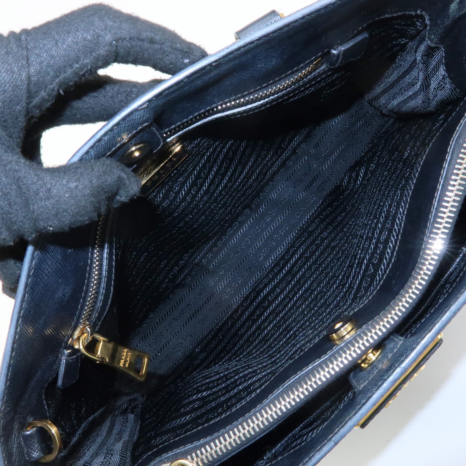 PRADA Triangle Logo Galleria Saffiano Leather 2Way Bag Black 1BA274