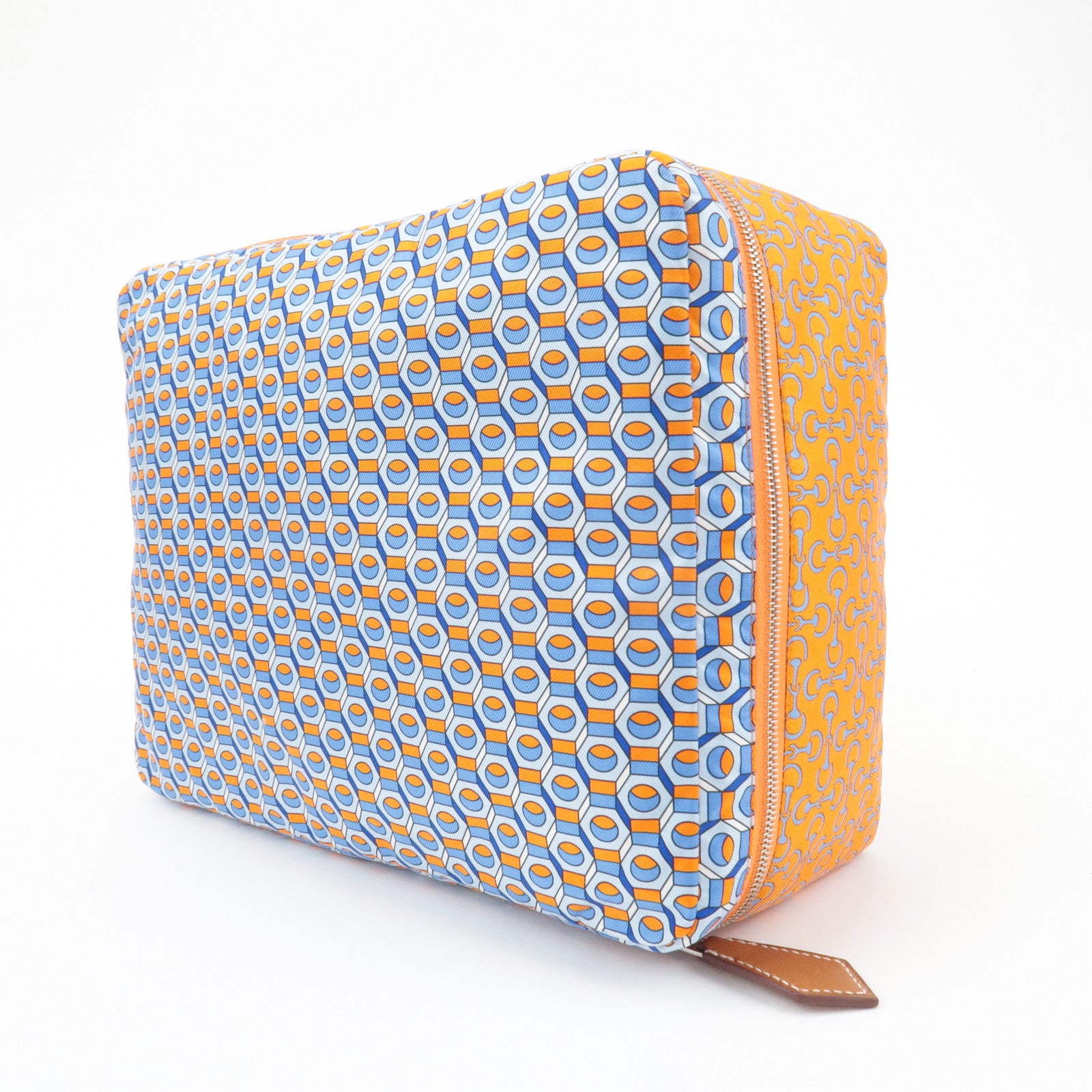 HERMES Eau des Voyages PM Silk Pouch Orange Blue Used