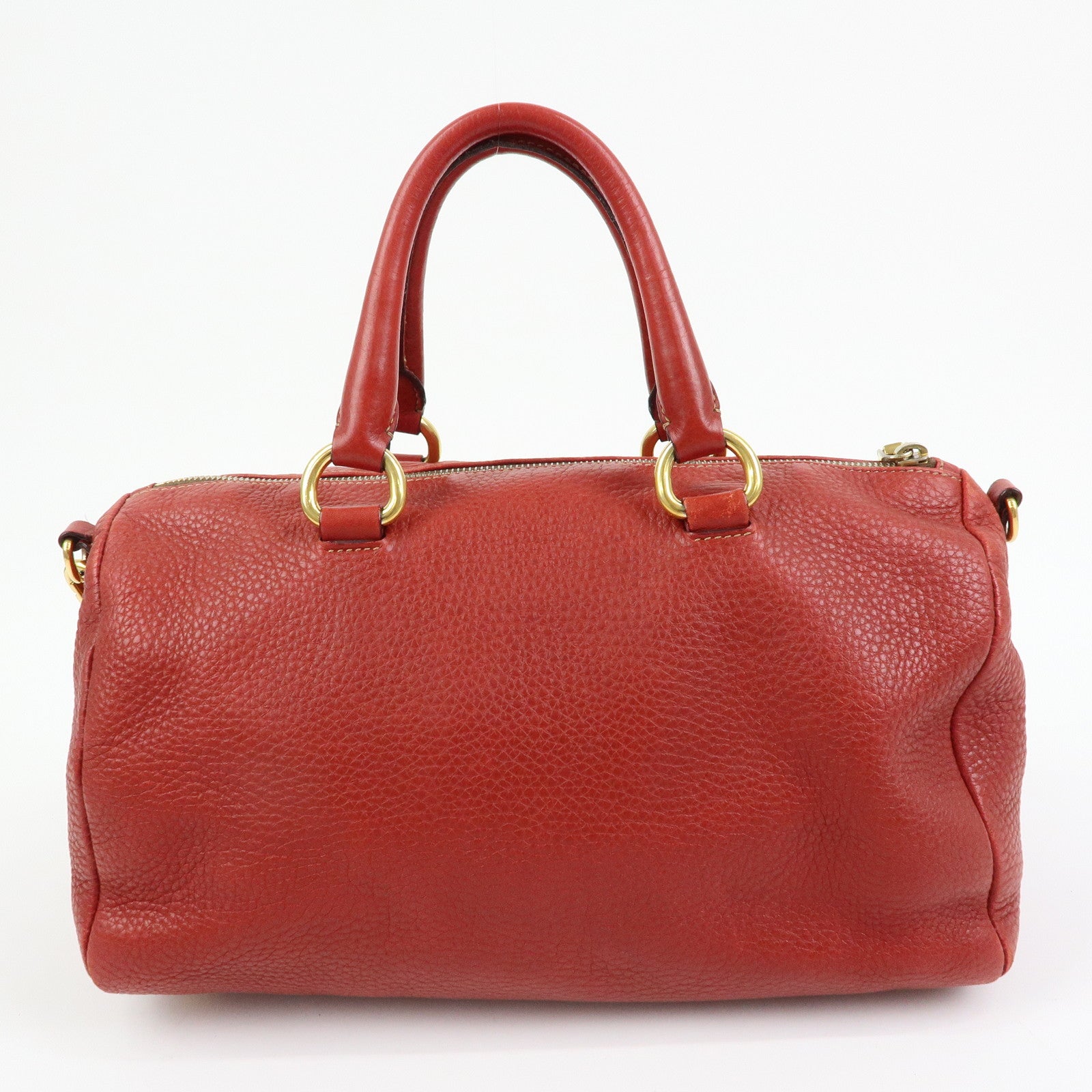 PRADA Logo Calf Leather 2Way Bag Hand Bag Shoulder Bag Red