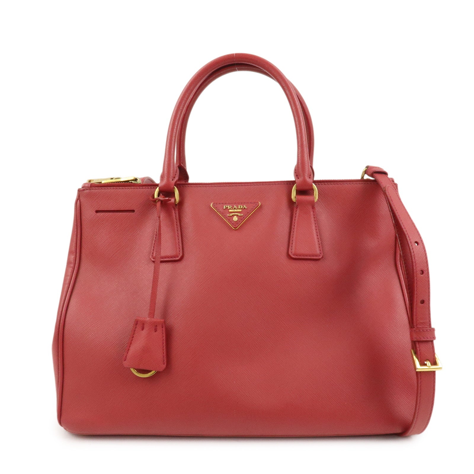 PRADA Triangle Logo Galleria Saffiano Leather 2Way Bag Red BN2274