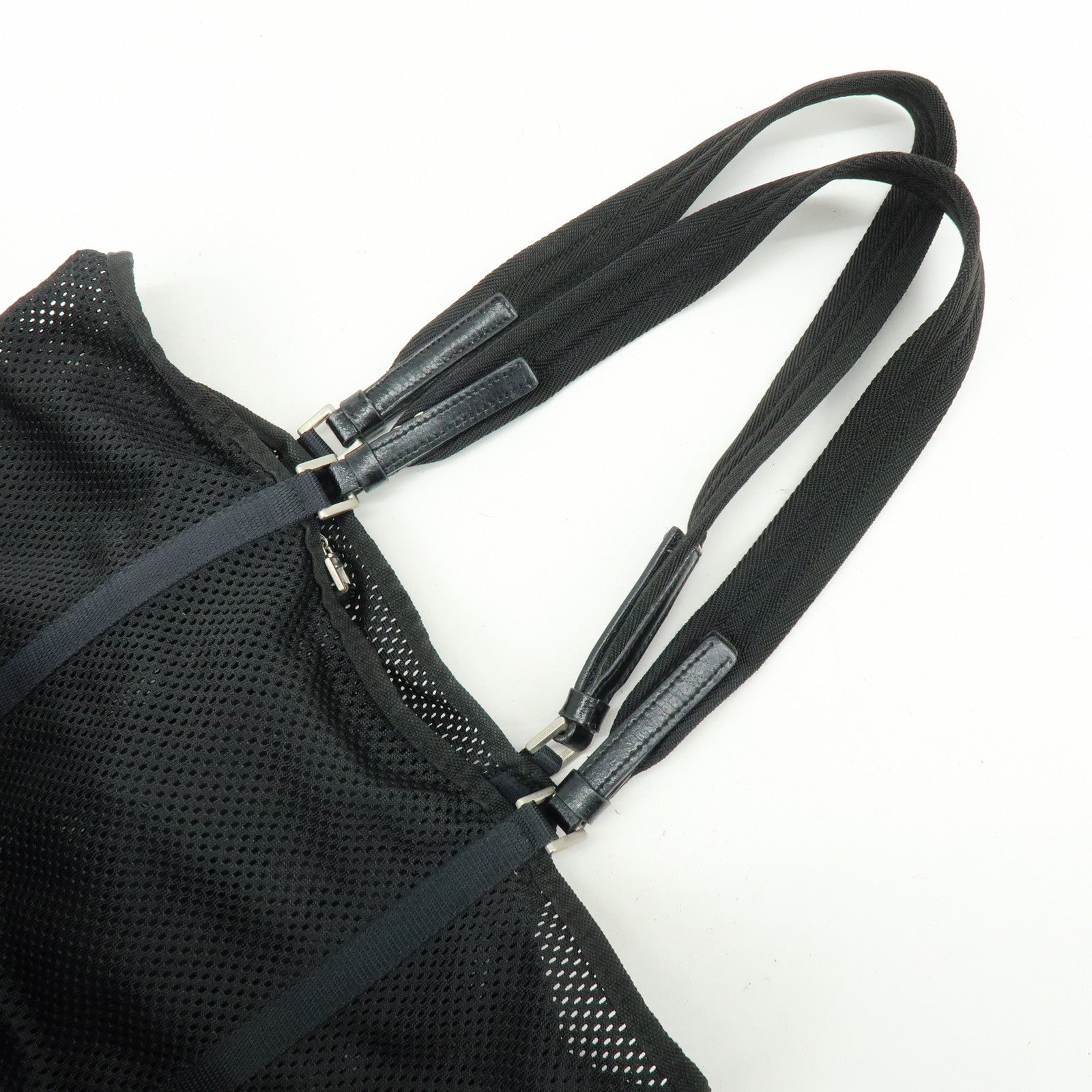 PRADA Mesh Leather Tote Bag Shoulder Bag Black