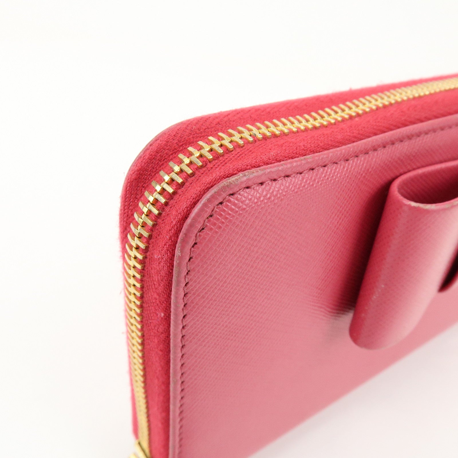 PRADA Saffiano Leather Round Zippy Wallet Pink Pink 1M0506