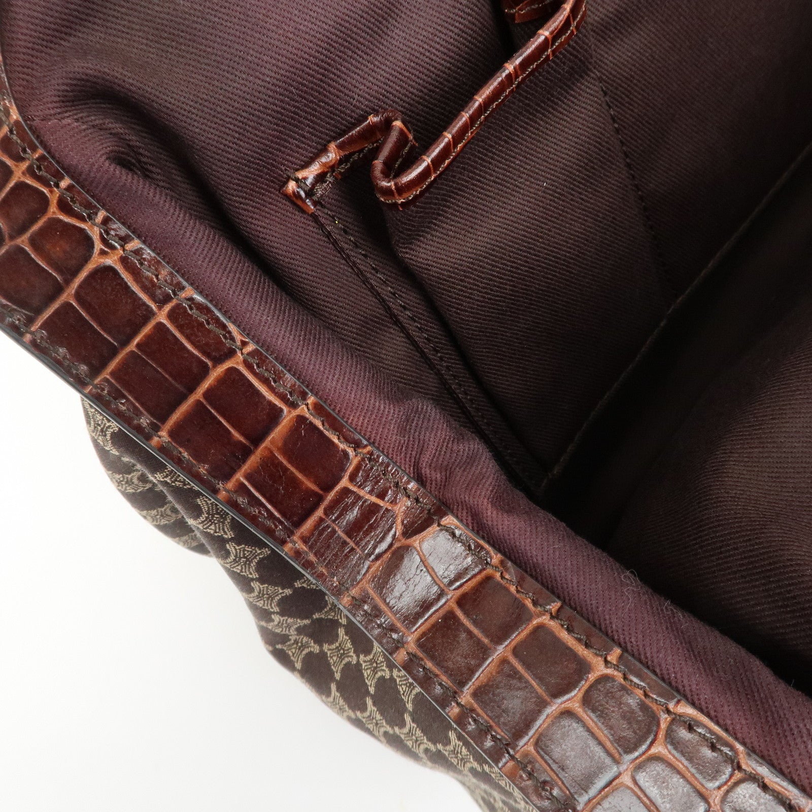 CELINE Macadam Canvas Embossed Leather Shoulder Bag Hand Bag Brown