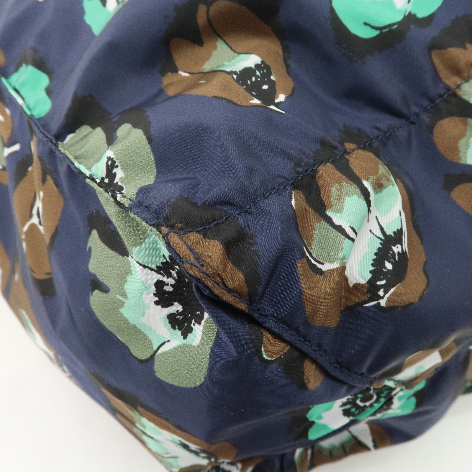 PRADA Triangle Logo Nylon Tote Bag w/Pouch Flower Print Navy B4626B Used