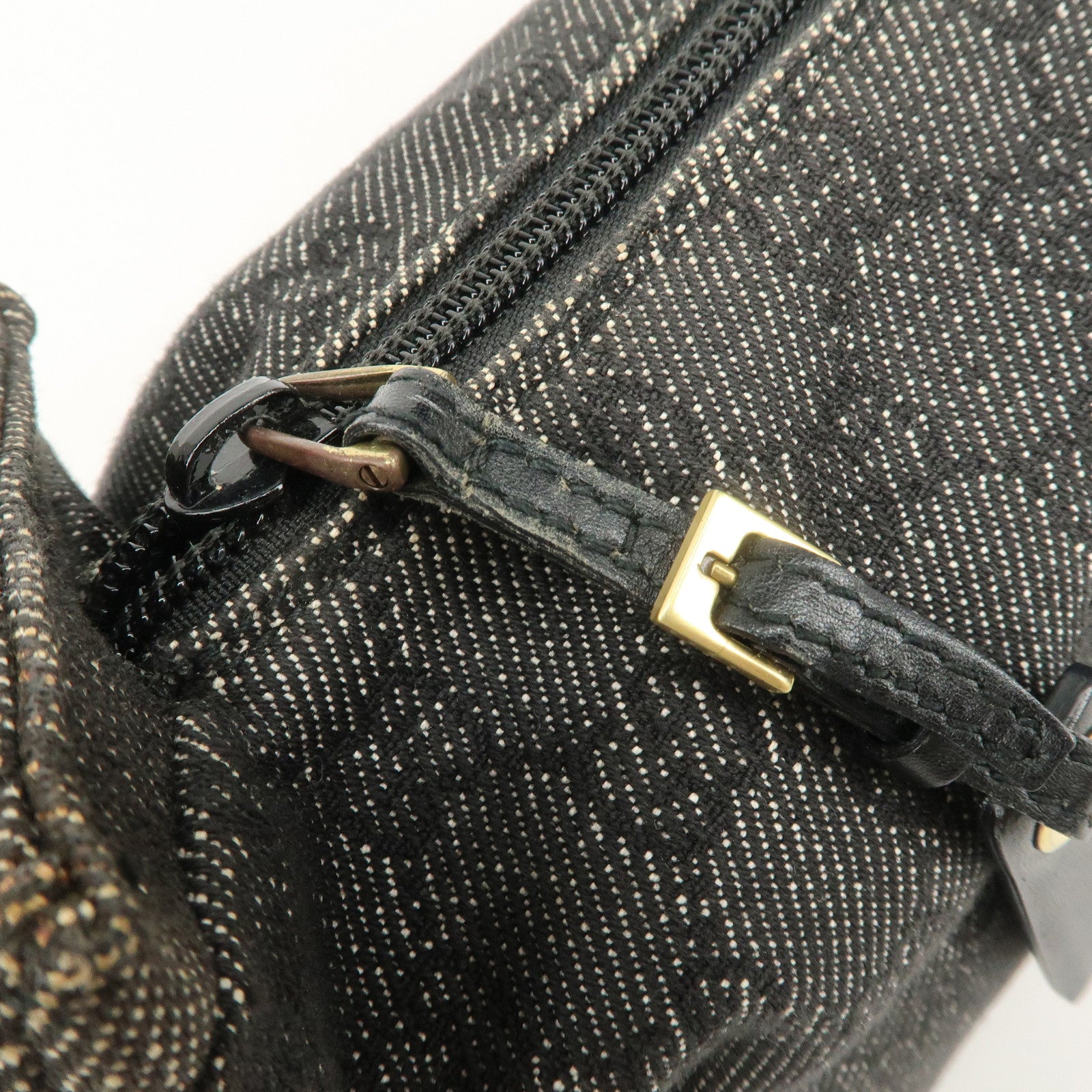 GUCCI GG Canvas Leather Shoulder Bag Hand Bag Black 92699 Used