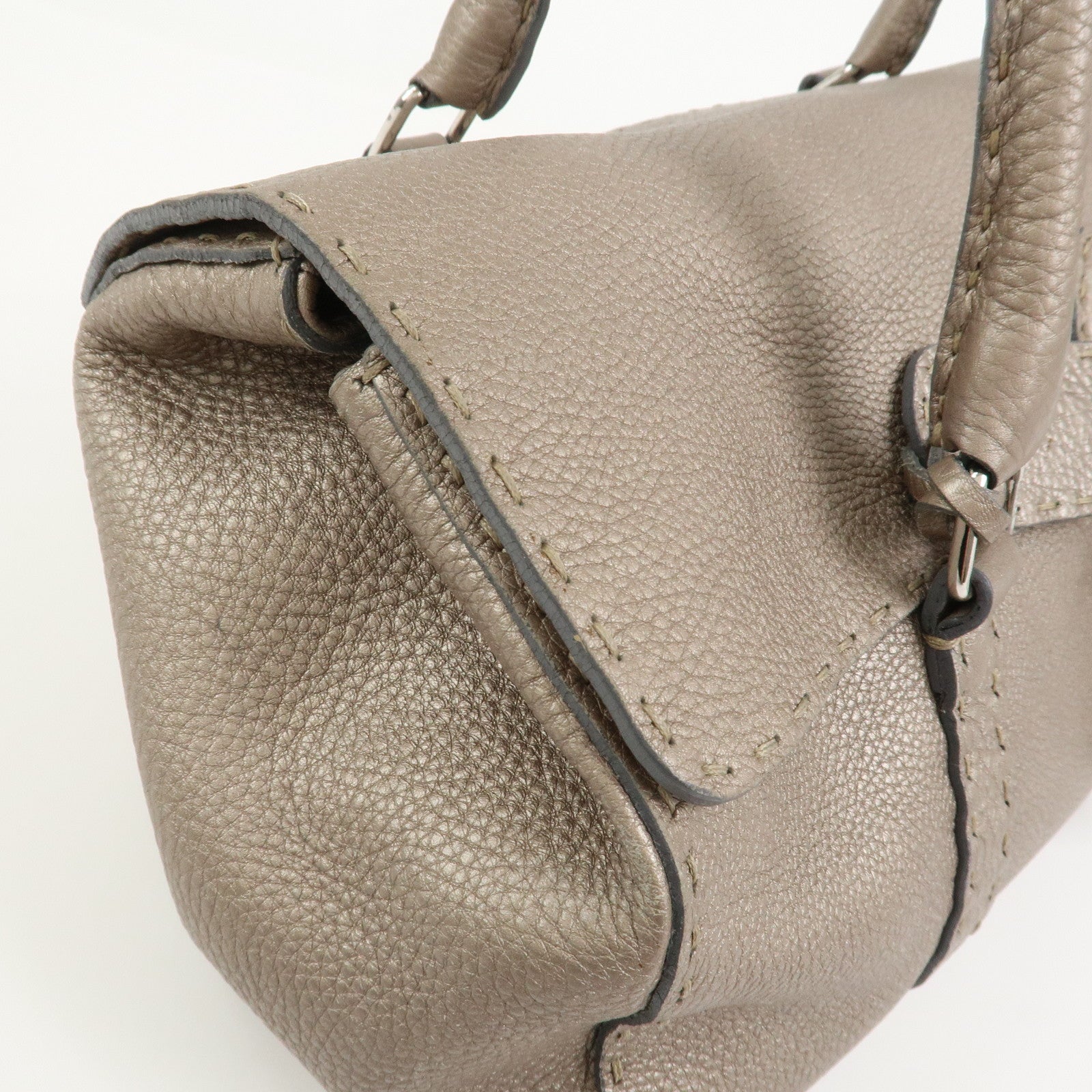 FENDI Seleria Linda Leather Shoulder Bag Hand Bag Greige 8BR442