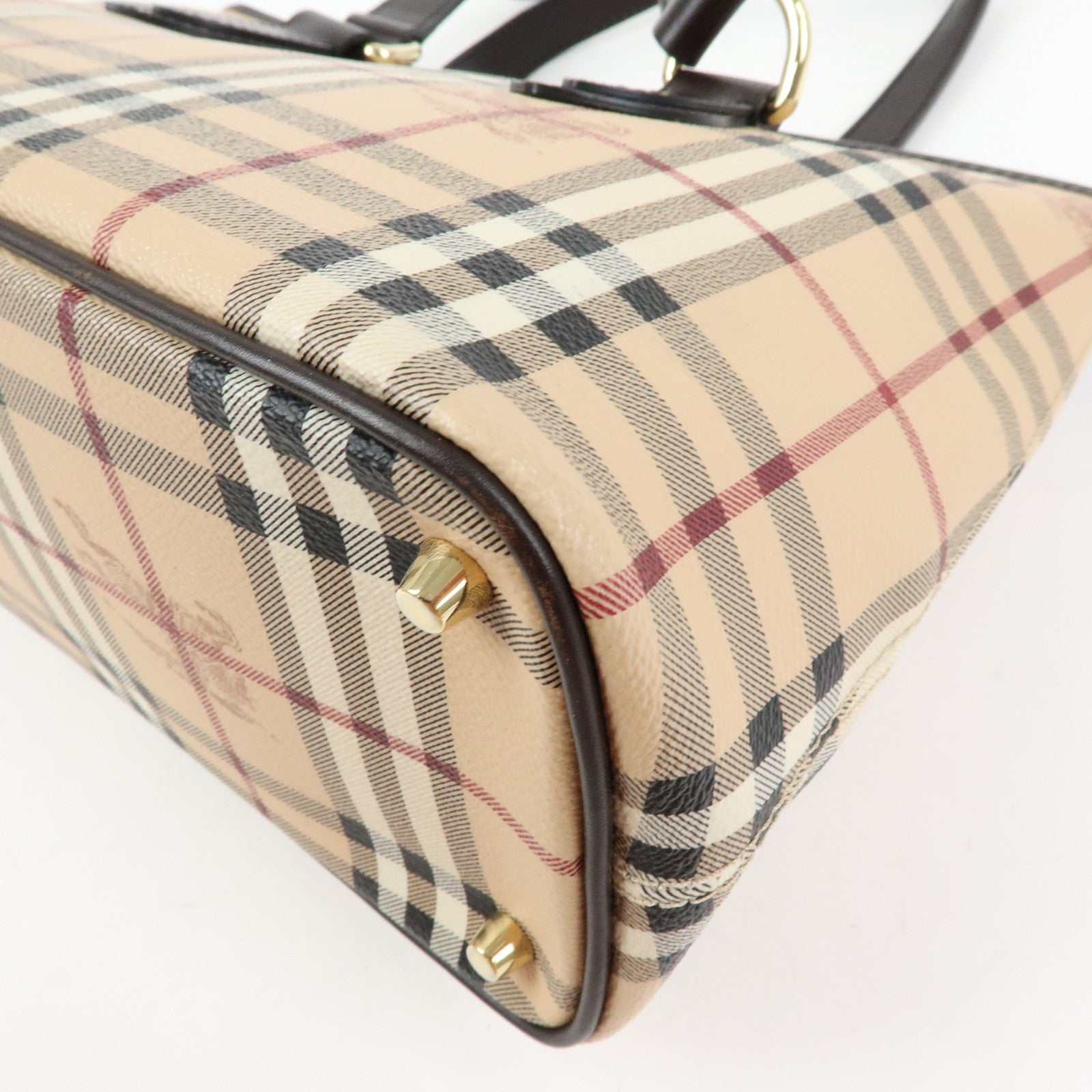 BURBERRY PVC Leather Nova Plaid Tote Bag Shoulder Bag Beige Brown