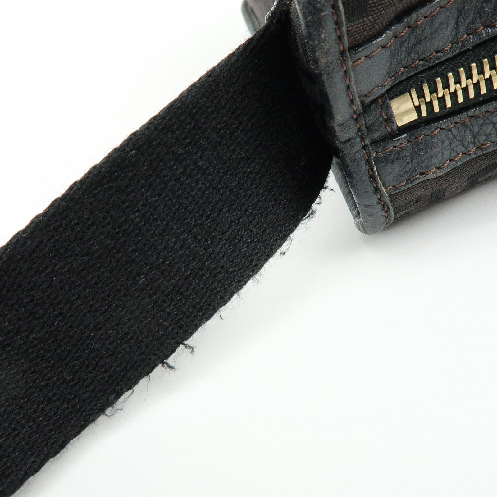 FENDI Zucchino Canvas Leather Shoulder Bag Dark Brown 8BT090