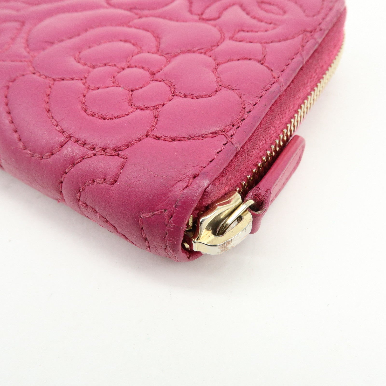 CHANEL Camellia No.5 COCO Mark Calf Leather Zippy Long Wallet Pink