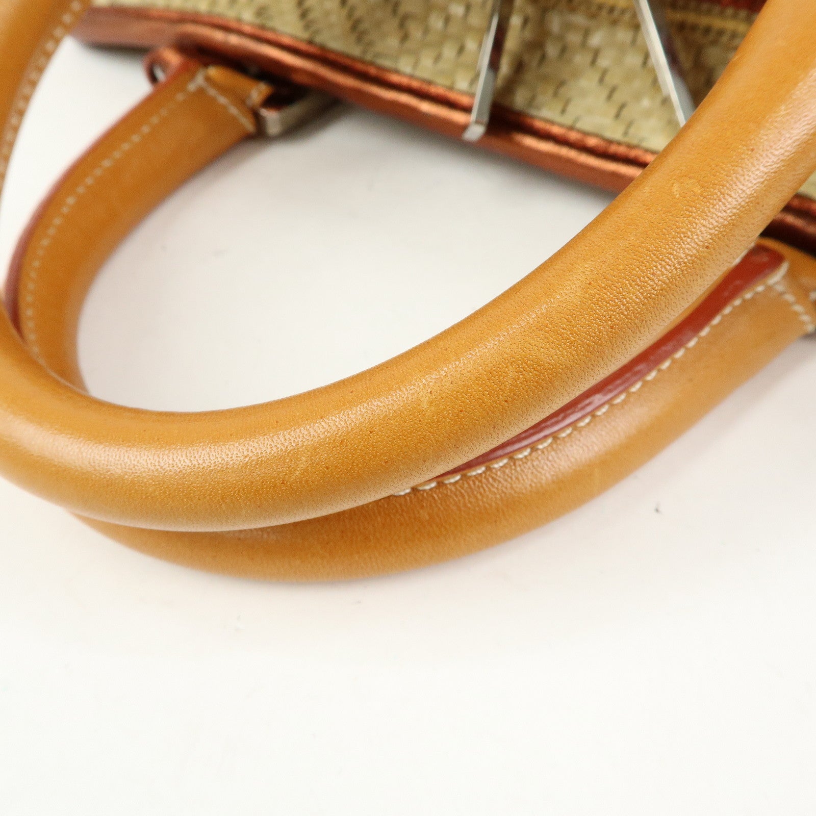 LOEWE Anagram Amazona 28 Raffia Leather Hand Bag Beige Camel