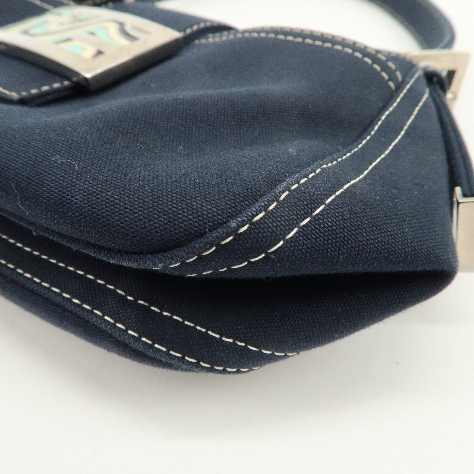 FENDI Logo Canvas Shoulder Bag Hand Bag Dark Navy