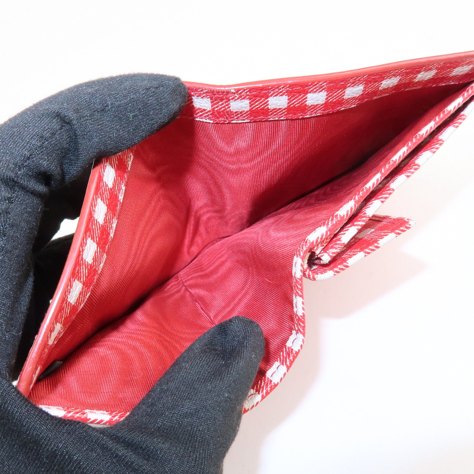 MIU MIU Logo Leather Bi-fold Compact Wallet Red 5MV204 Used