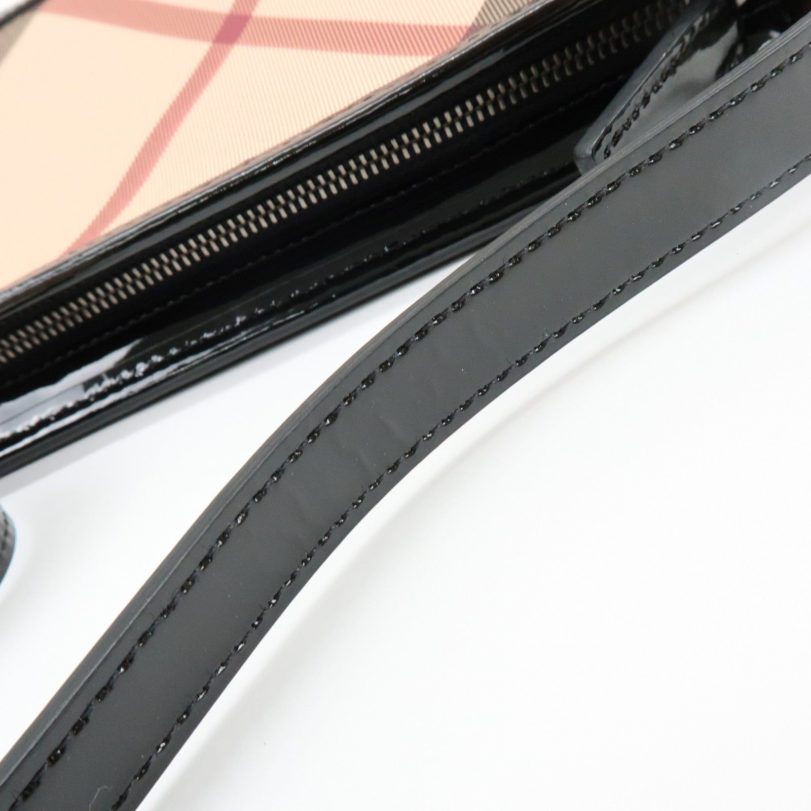 BURBERRY Nova Plaid PVC Patent Leather Hand Bag Beige Black