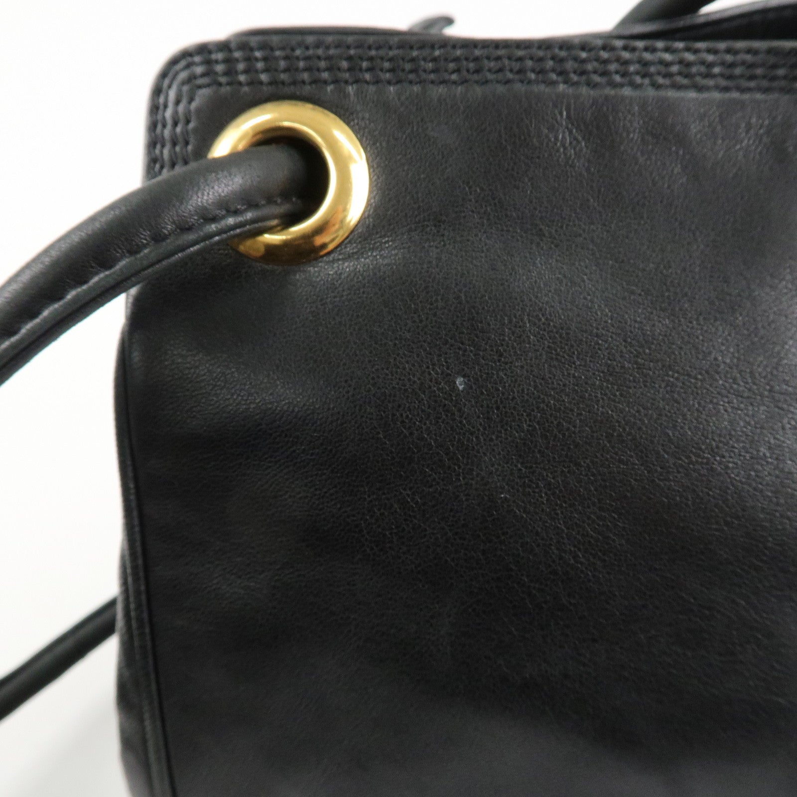 LOEWE Anagram Leather Shoulder Bag Black Gold Hardware Used