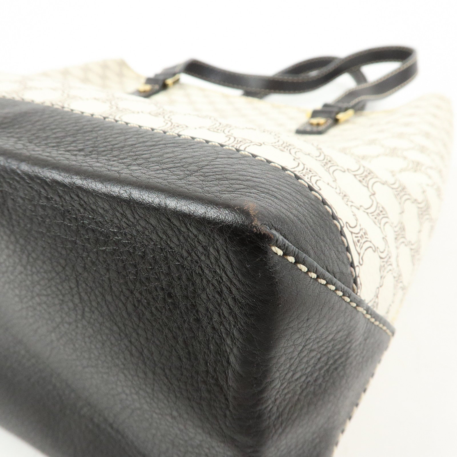 CELINE Macadam PVC Coated Canvas Leather Tote Bag White Dark Brown