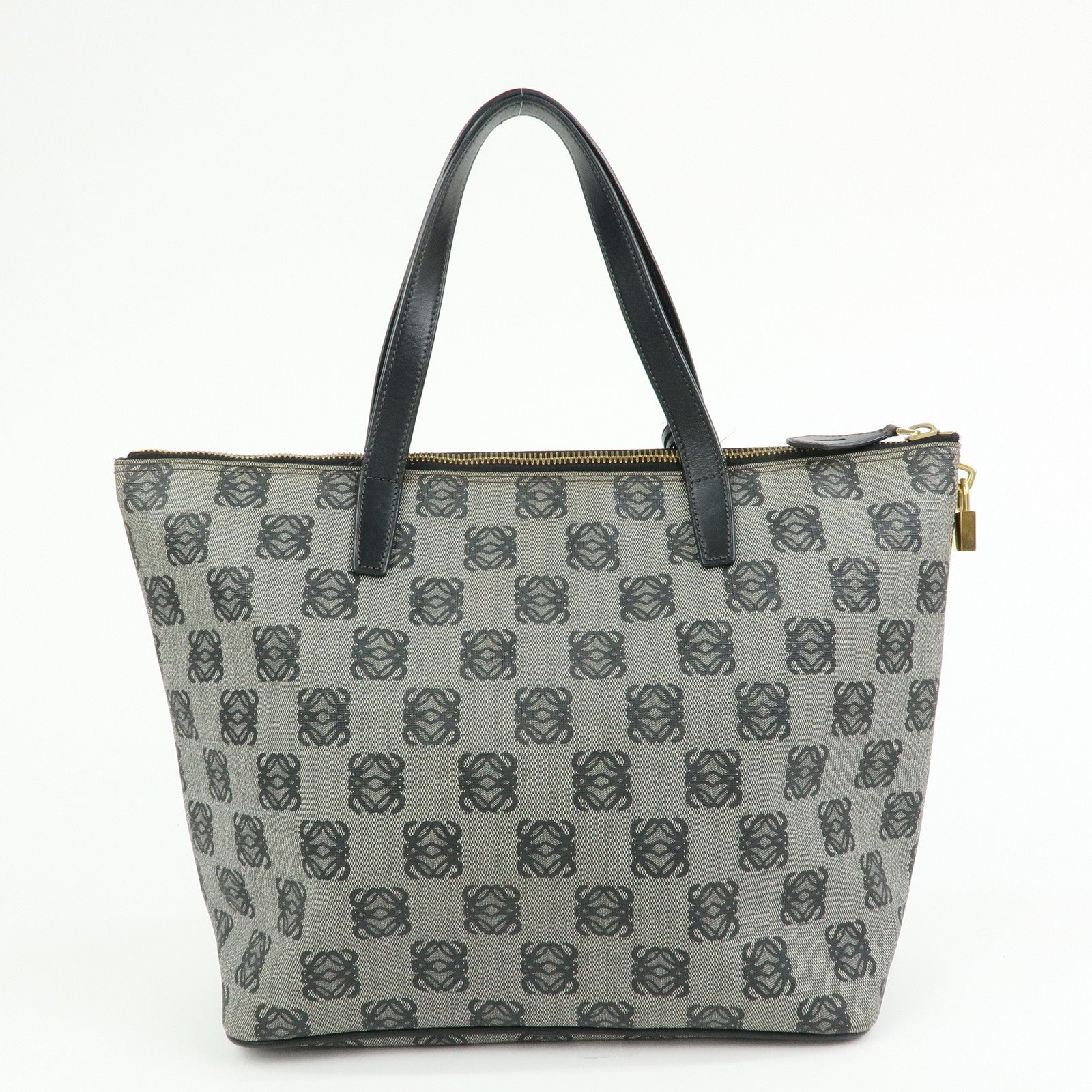 LOEWE Anagram PVC Canvas Leather Tote Bag Hand Bag Black