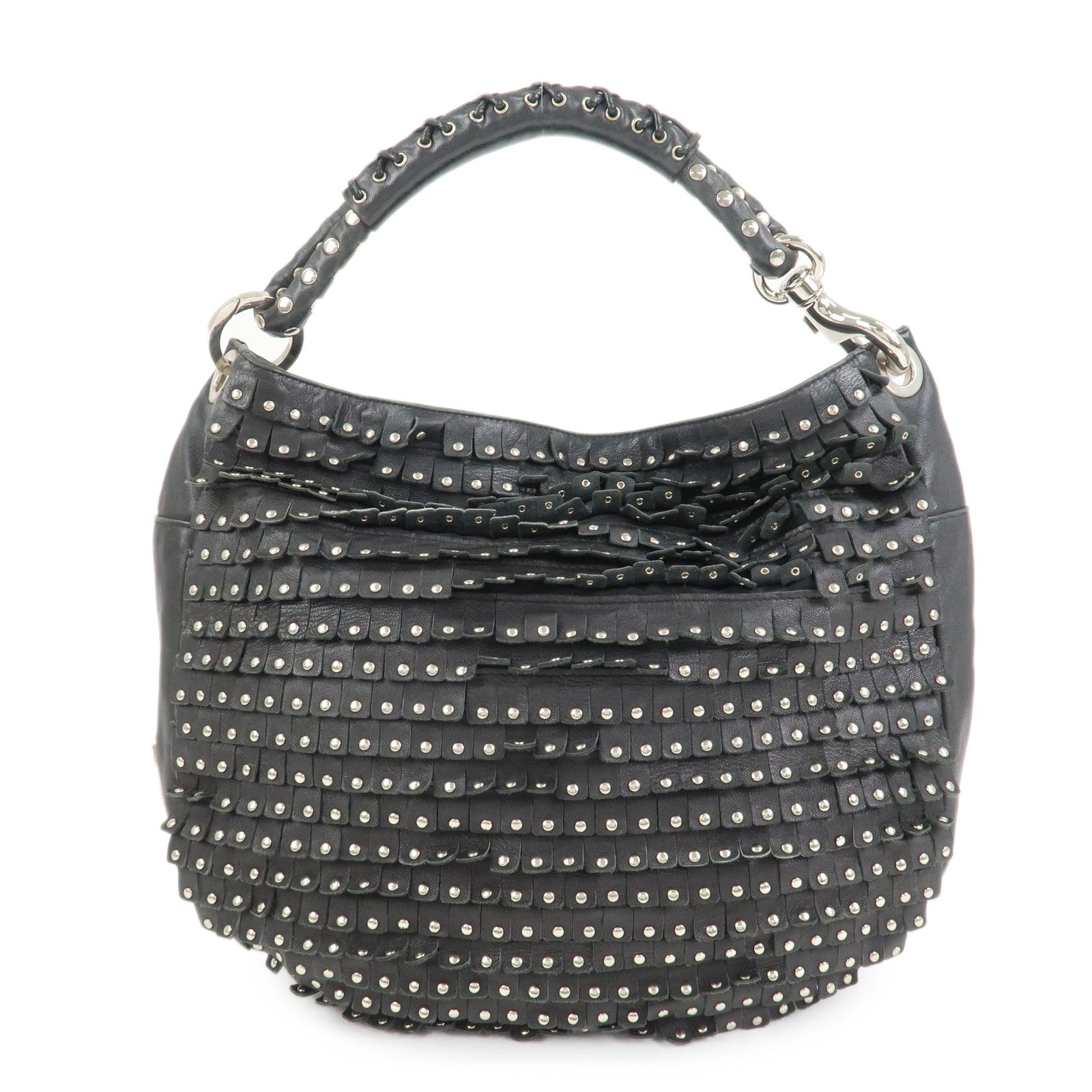JIMMY CHOO Studs Leather Shoulder Bag Hand Bag Black