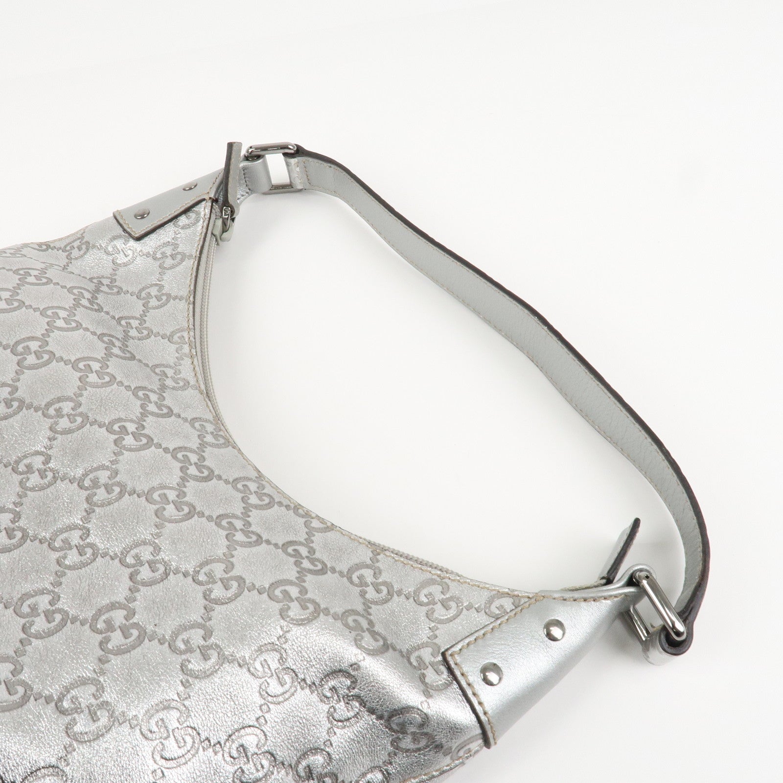 GUCCI Guccissima Leather Shoulder Bag Hand Bag Silver 240020 Used